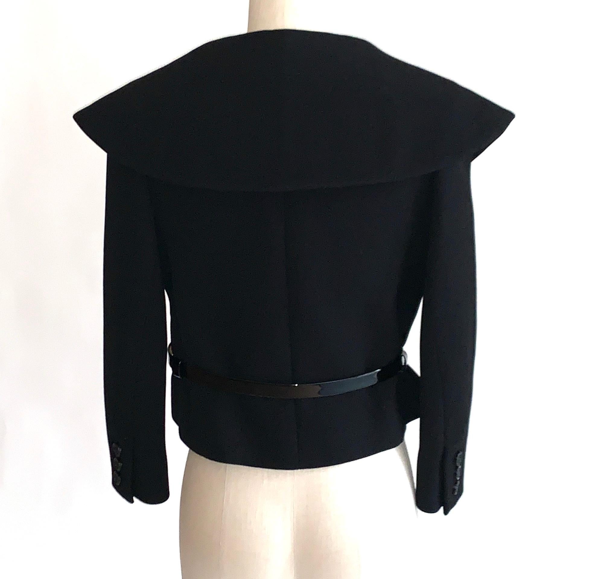 Norman Norell 1960s Black Belted Jacket with Statement Collar In Good Condition In San Francisco, CA