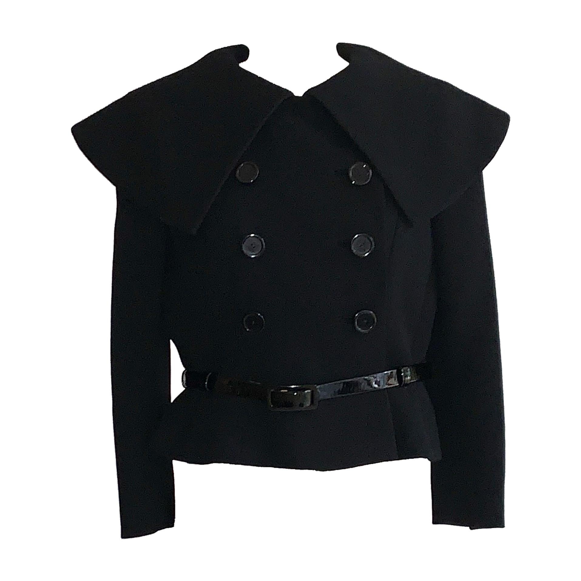 Norman Norell 1960s Black Belted Jacket with Statement Collar
