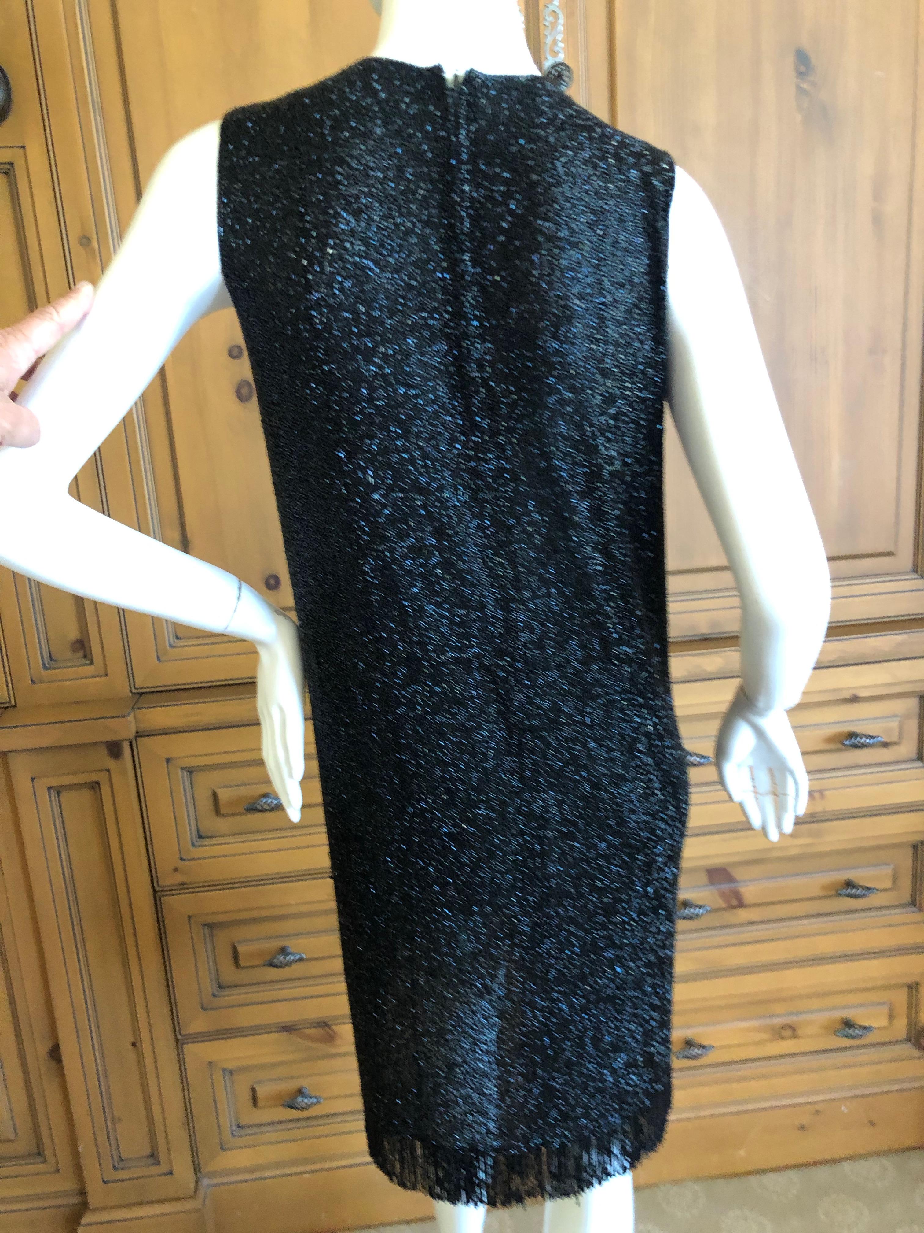 Norman Norell 1960's Black Dress Completely Embellished w Glass Beads & Fringe For Sale 6