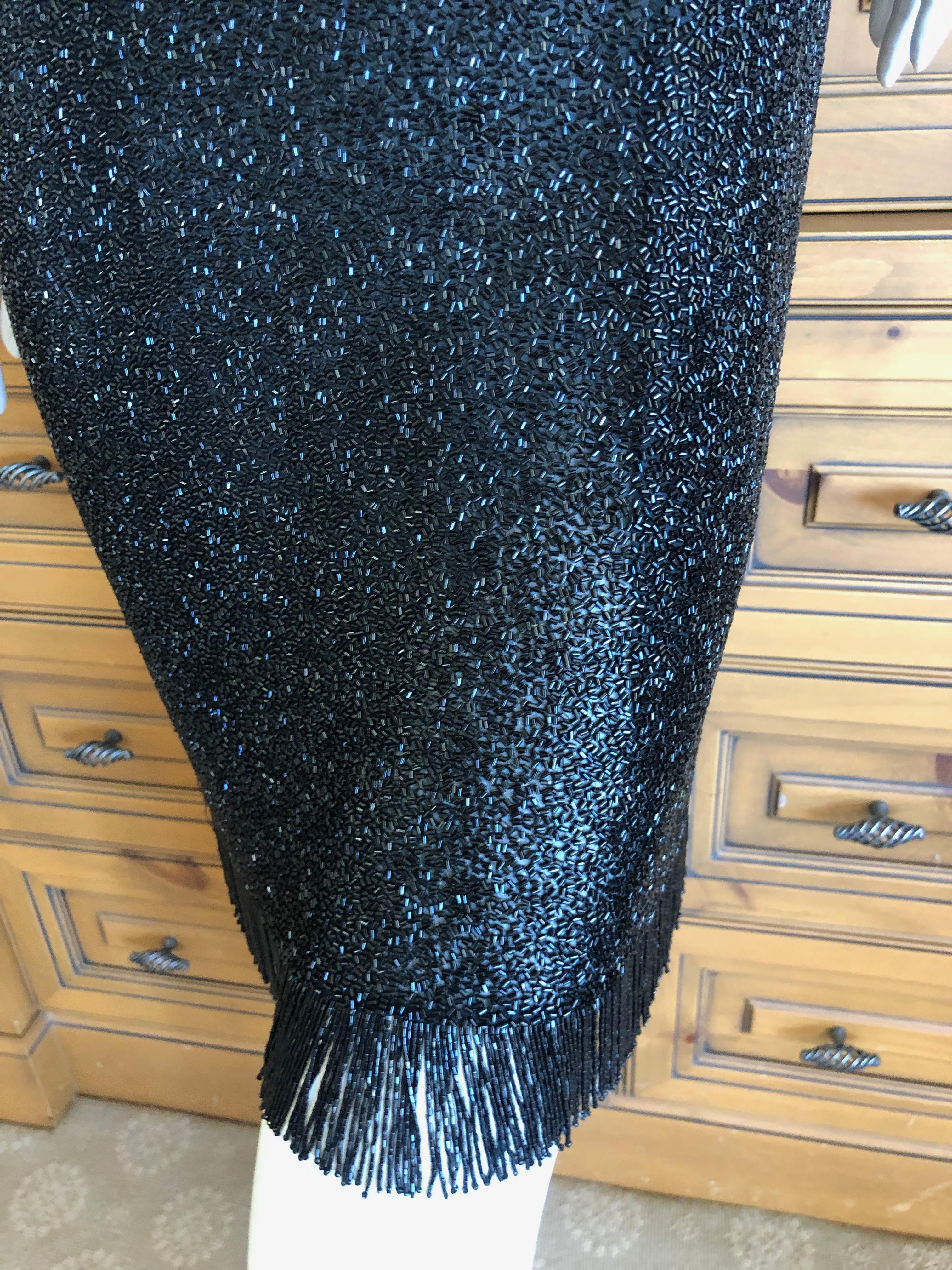 Norman Norell 1960's Black Dress Completely Embellished w Glass Beads & Fringe For Sale 4