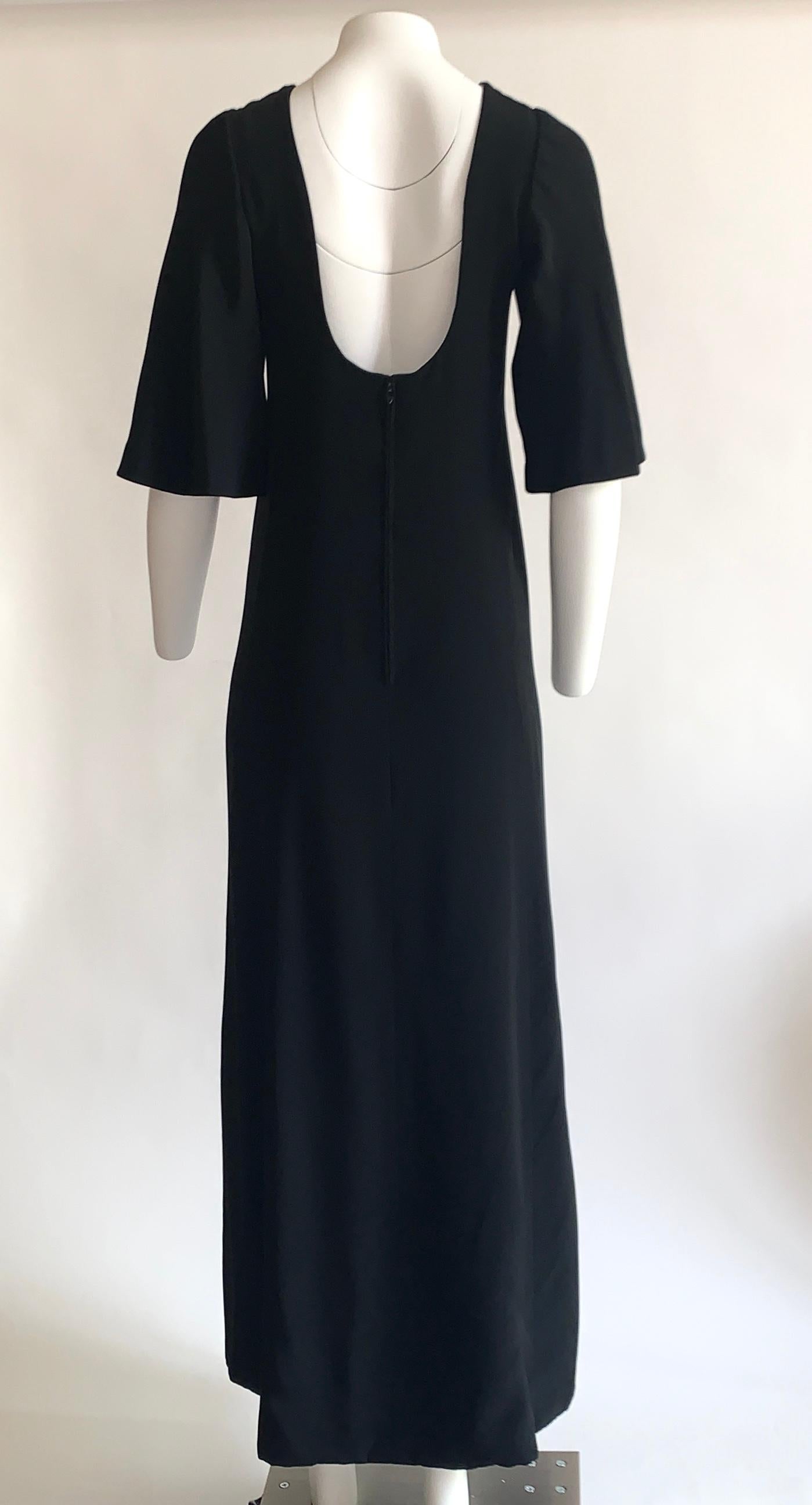 Norman Norell 1960s Black Silk Maxi Dress Gown with Flared Sleeve and Scoop Back In Excellent Condition In San Francisco, CA