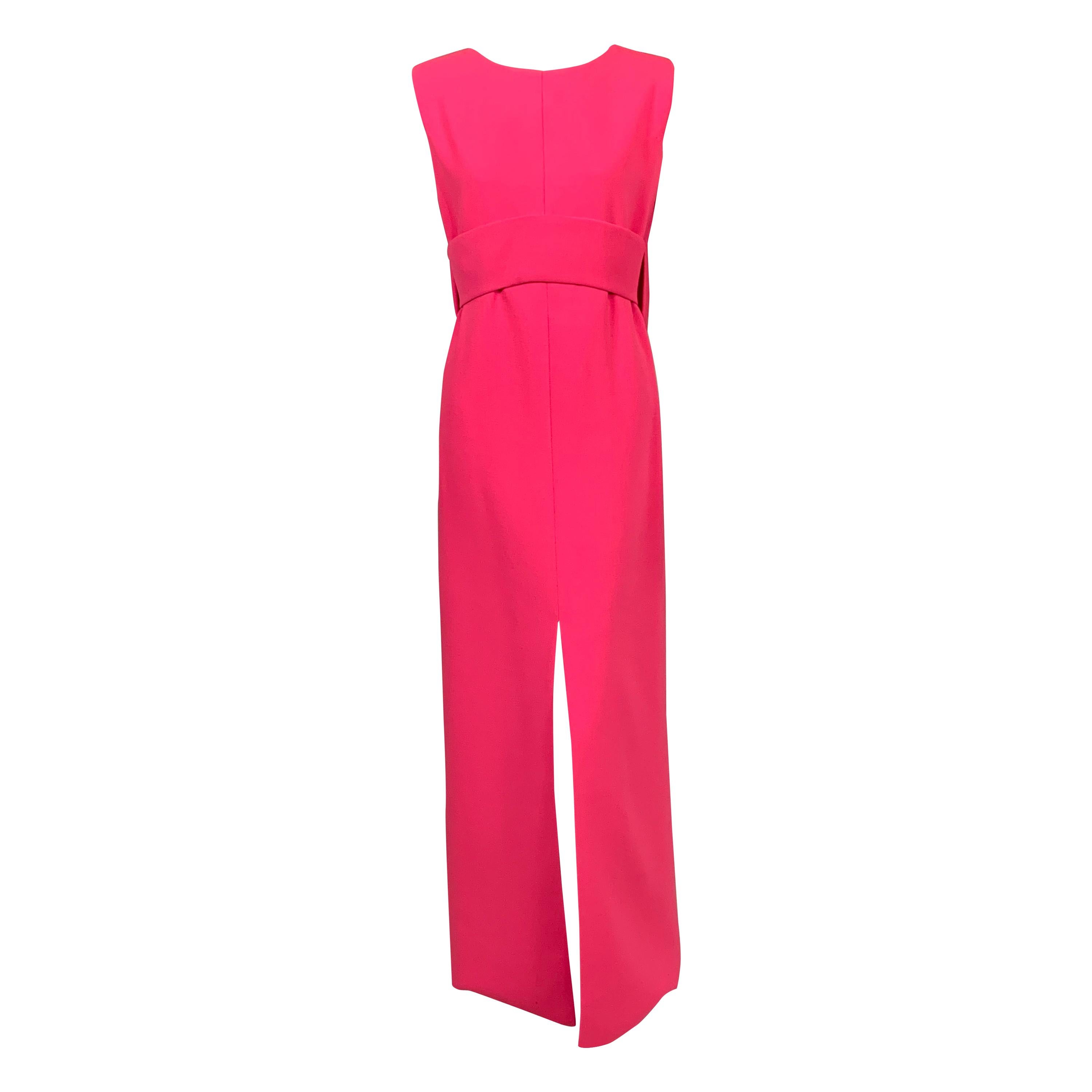 Norman Norell 1960's Classic Hot Pink Wool Crepe Evening Dress with Empire Waist