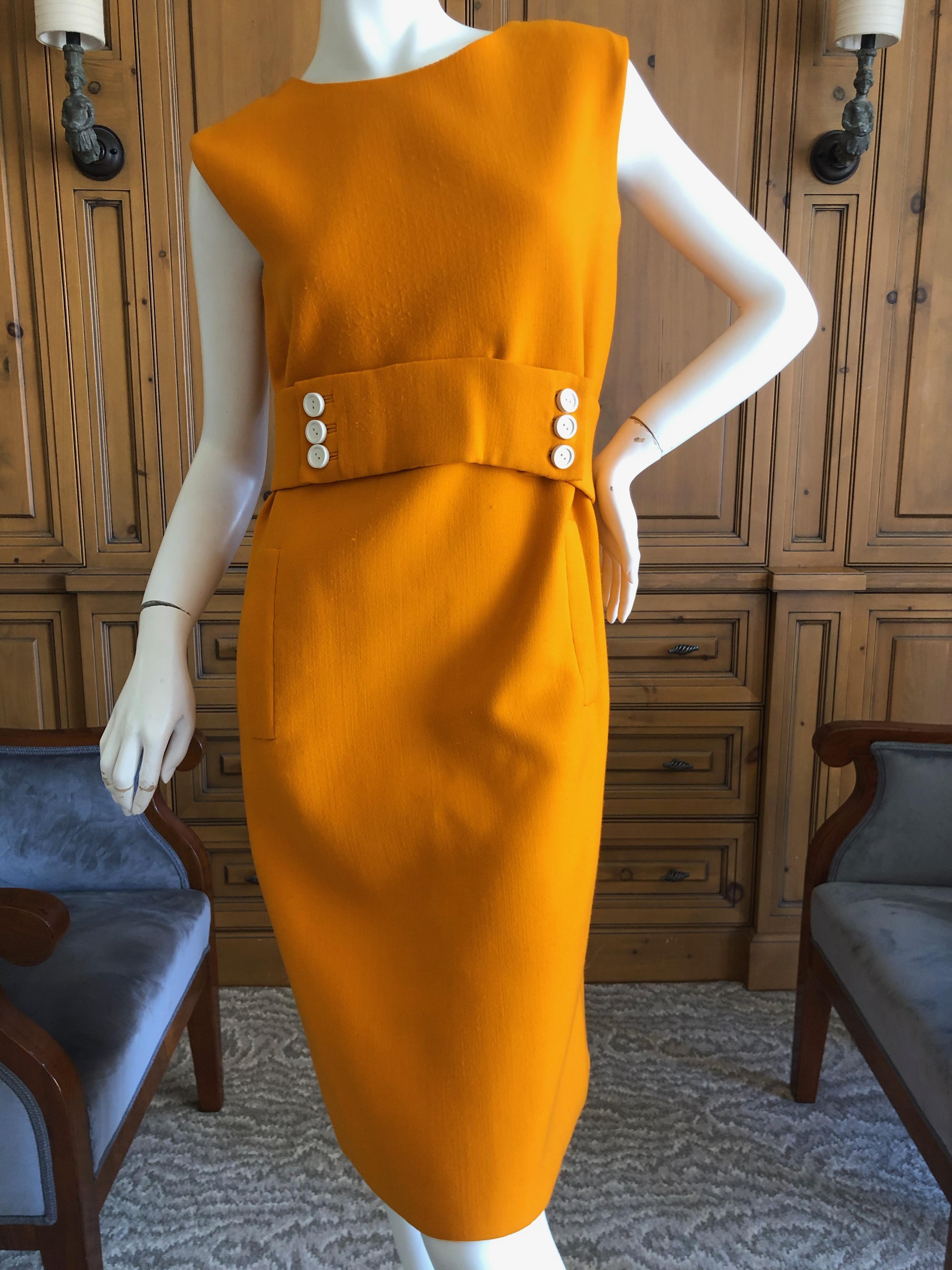 Norman Norell 1960's Sleeveless Orange Shift Dress with Attached Belt In Excellent Condition For Sale In Cloverdale, CA