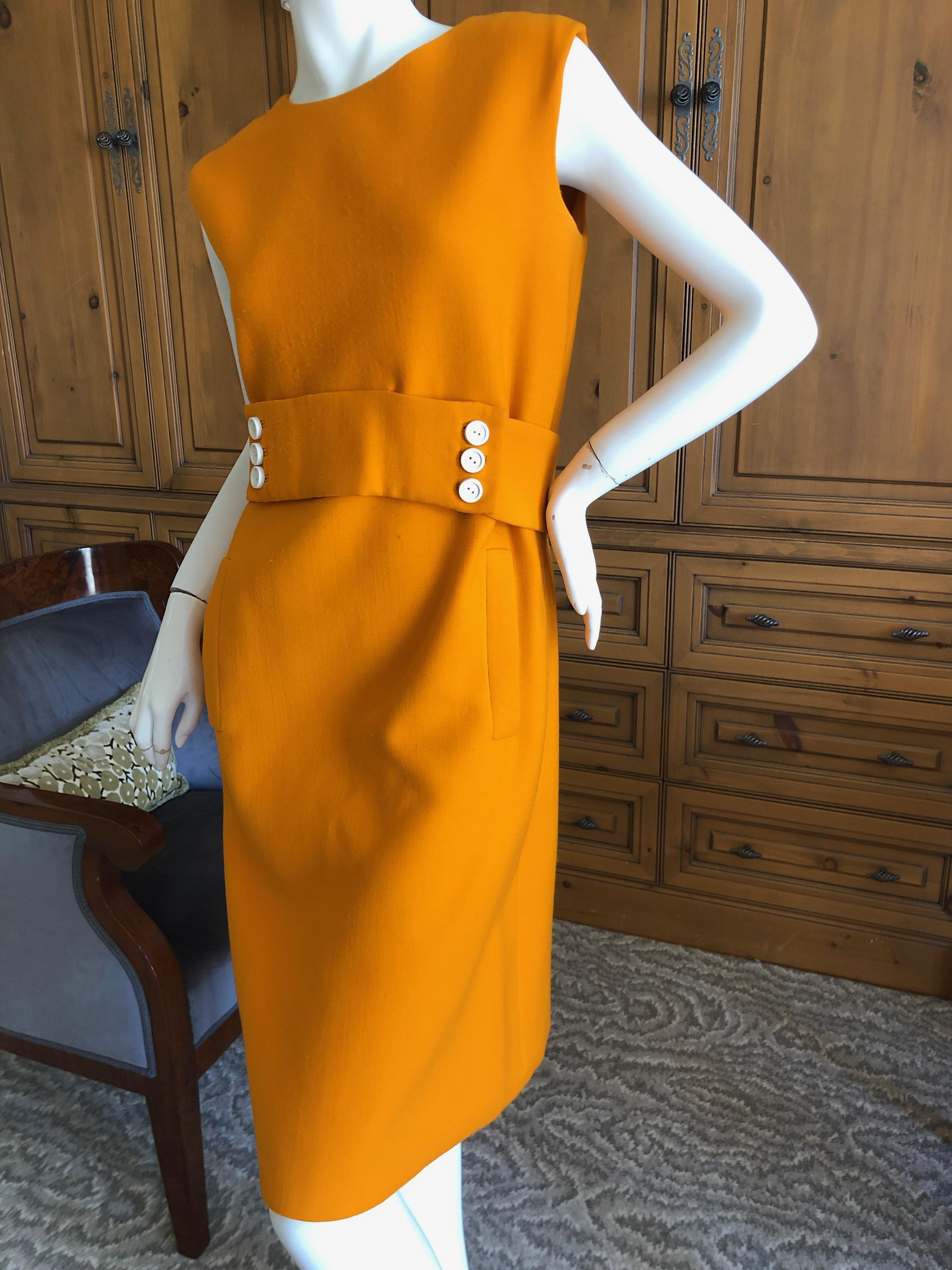 Women's Norman Norell 1960's Sleeveless Orange Shift Dress with Attached Belt For Sale
