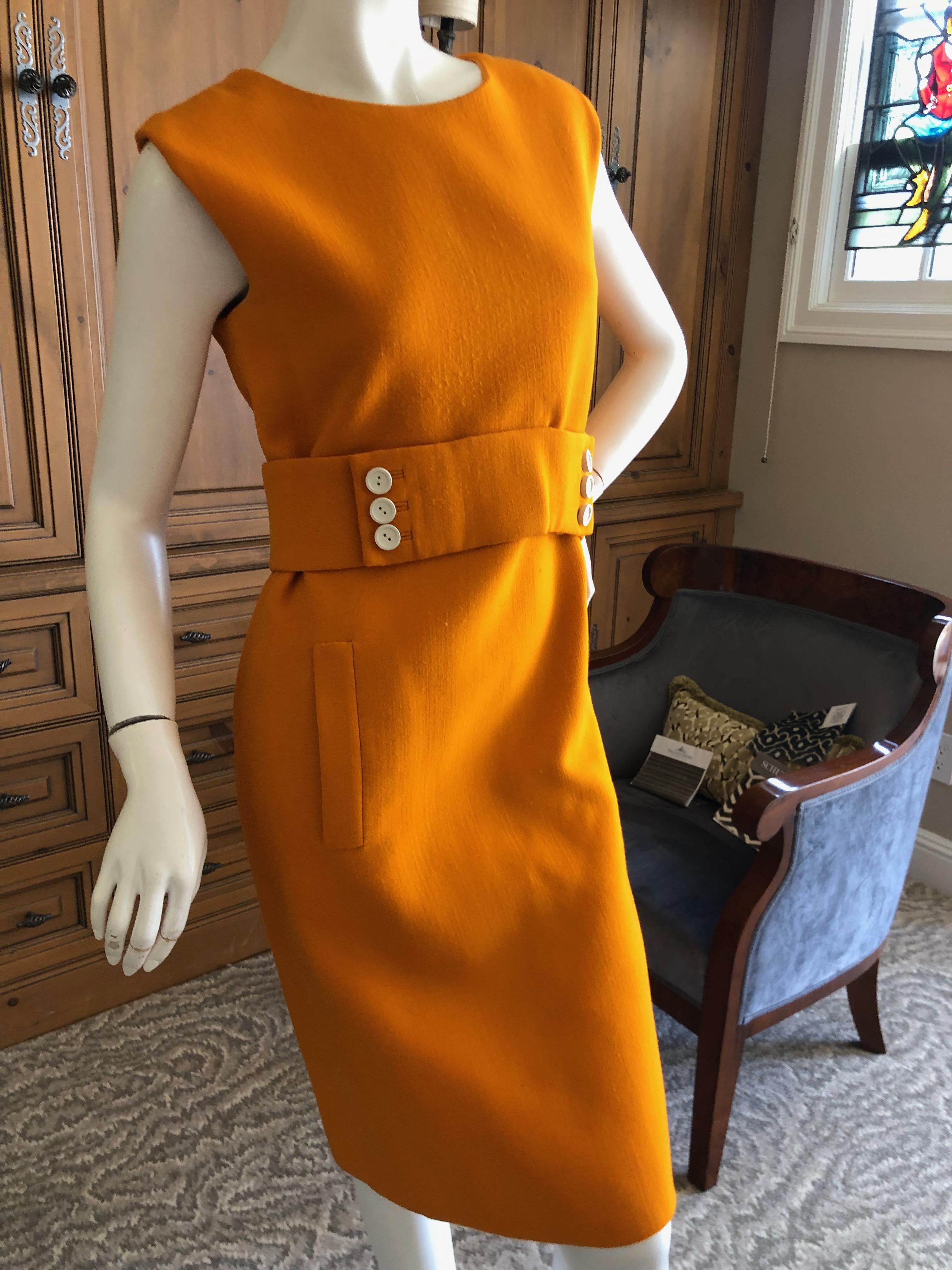 Norman Norell 1960's Sleeveless Orange Shift Dress with Attached Belt For Sale 1