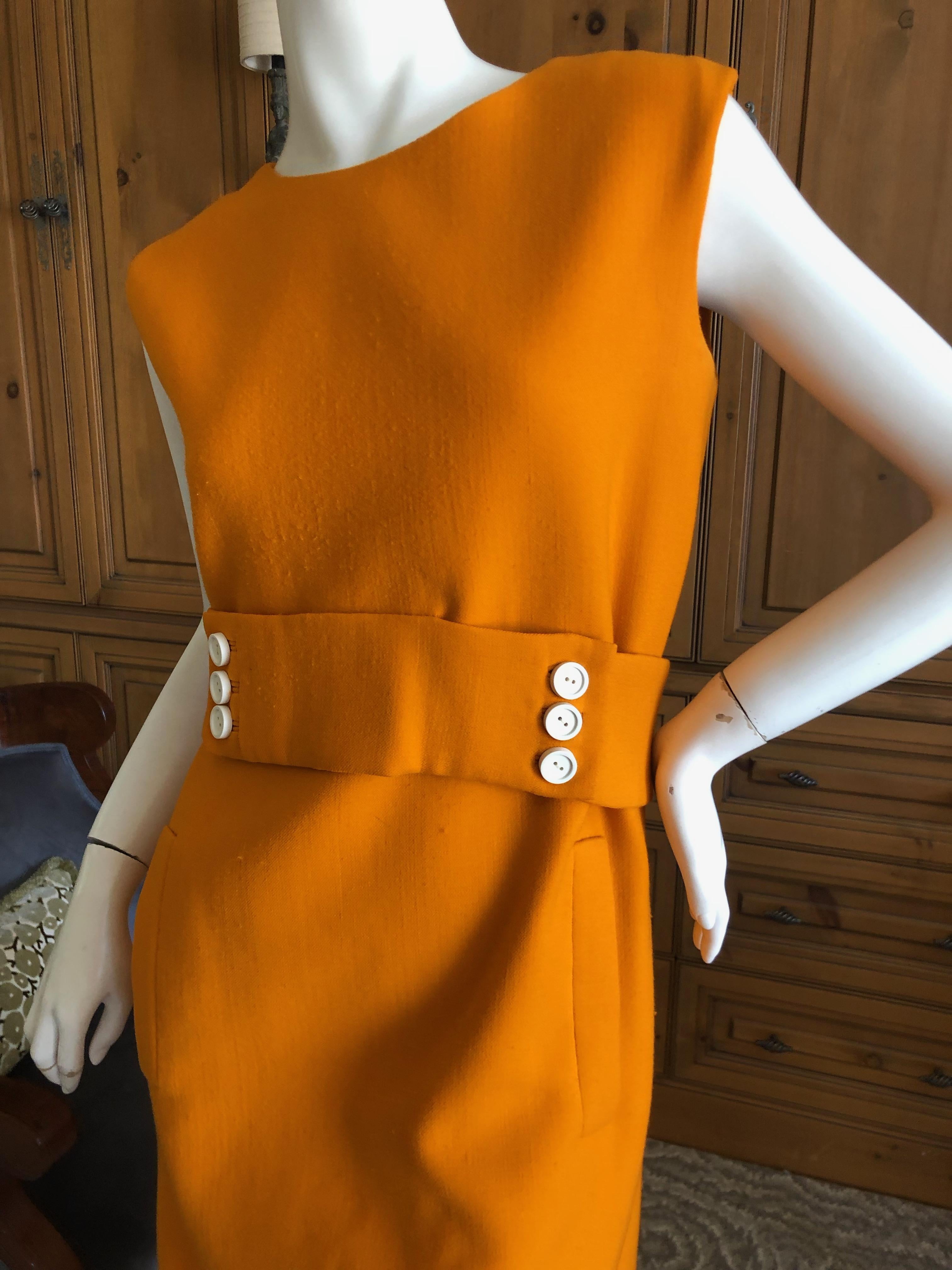 Norman Norell 1960's Sleeveless Orange Shift Dress with Attached Belt For Sale 2