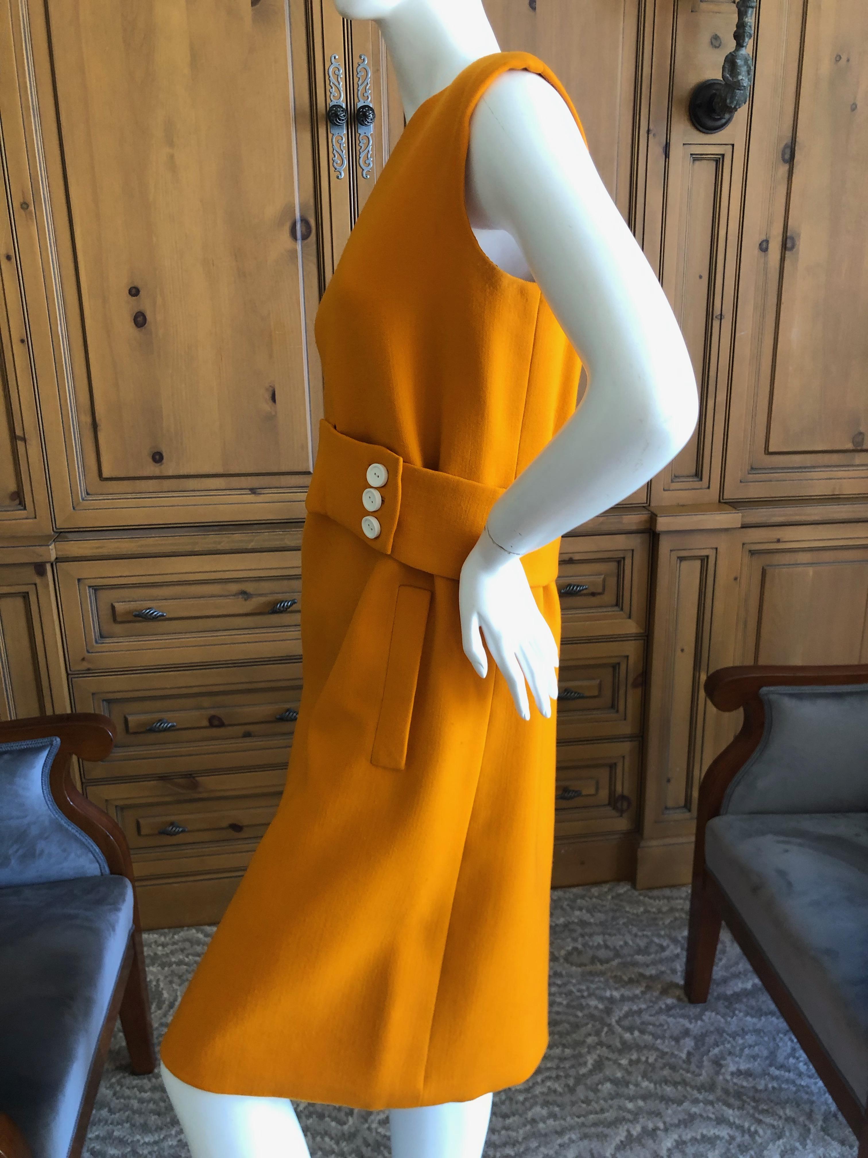 Norman Norell 1960's Sleeveless Orange Shift Dress with Attached Belt For Sale 3