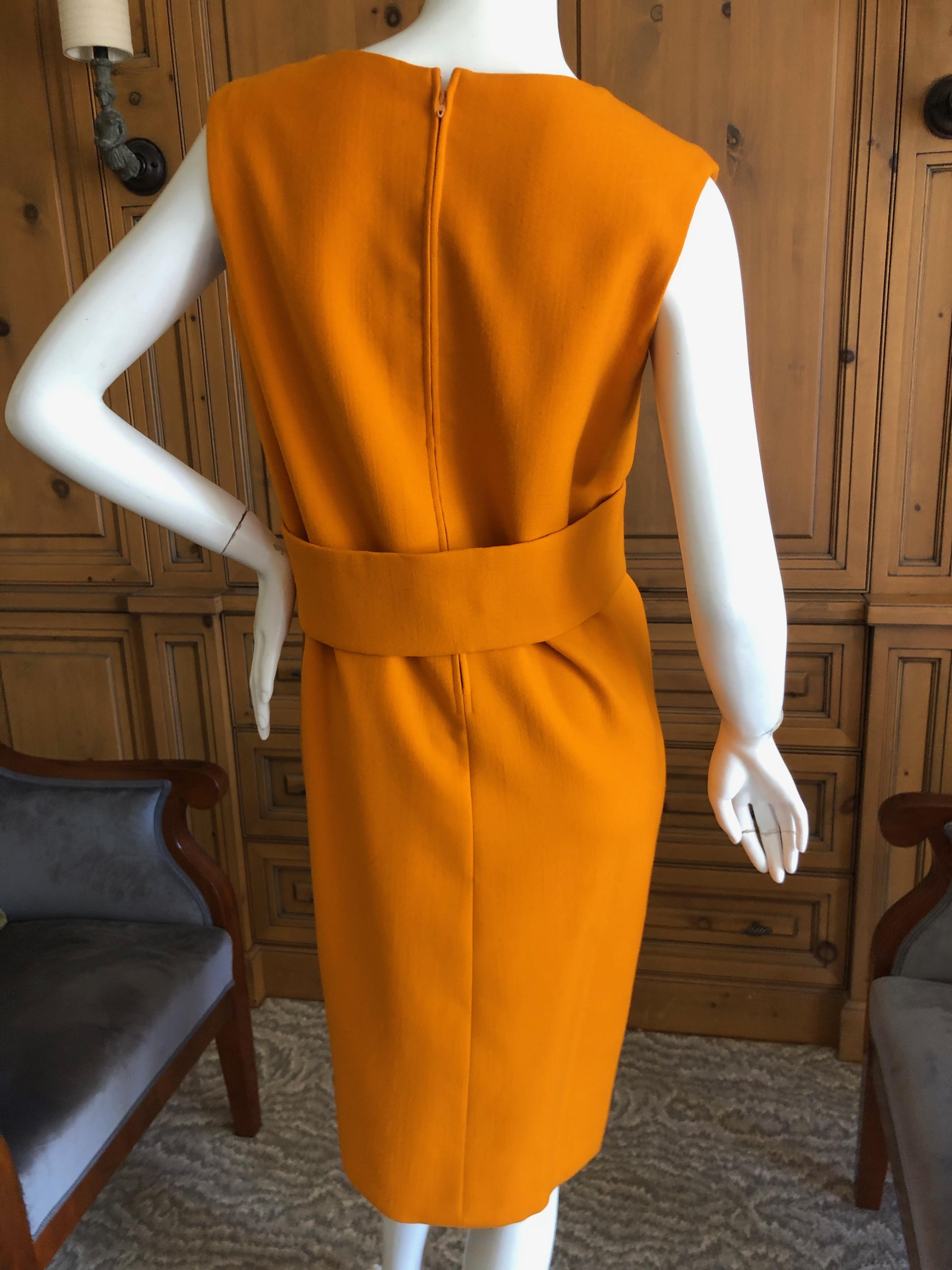 Norman Norell 1960's Sleeveless Orange Shift Dress with Attached Belt For Sale 4