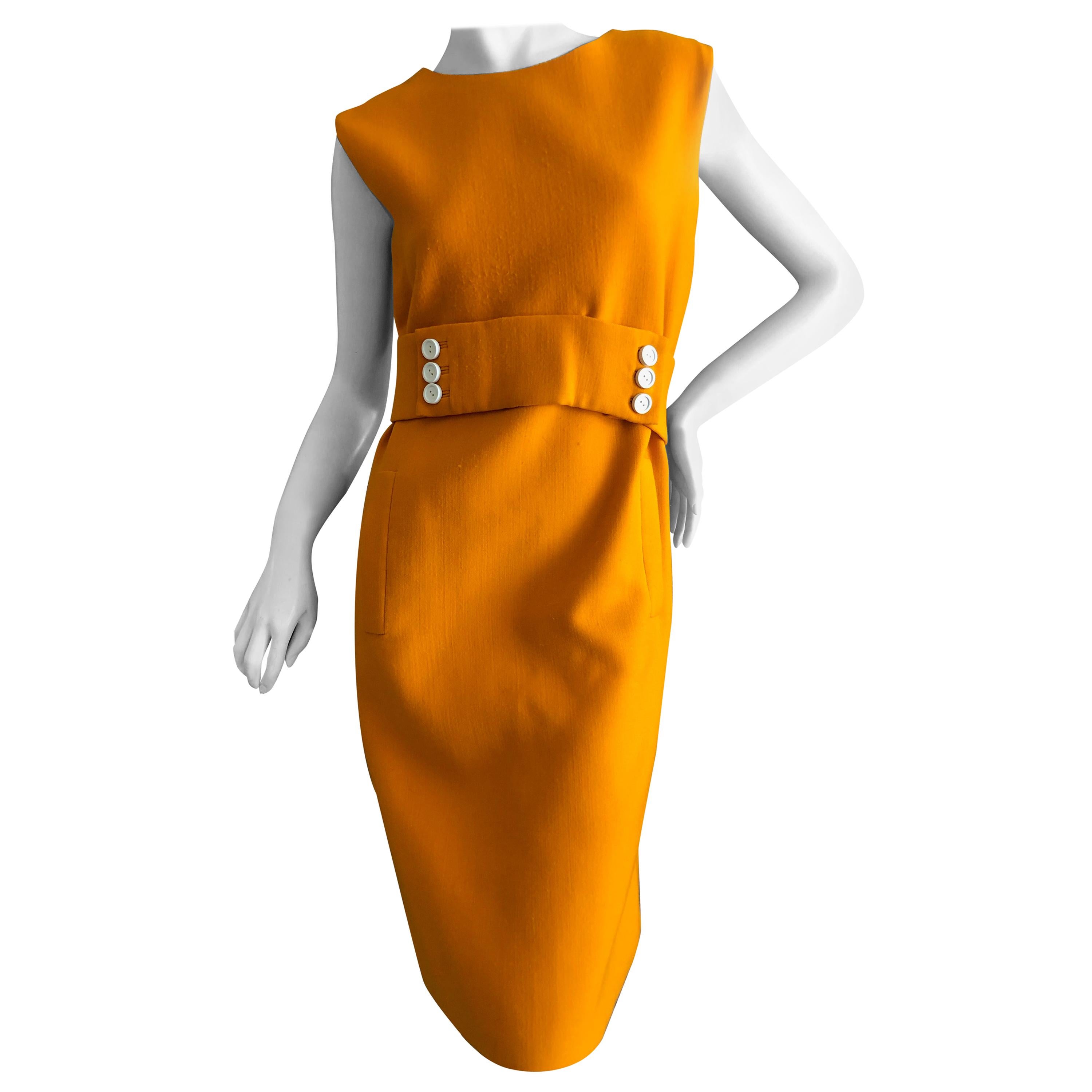 Norman Norell 1960's Sleeveless Orange Shift Dress with Attached Belt For Sale
