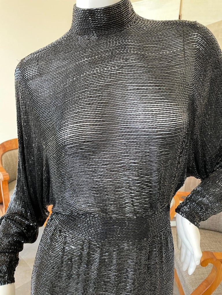 Norman Norell 1970 Sheer Black Batwing Bugle Bead Mermaid Gown with Keyhole Back 1