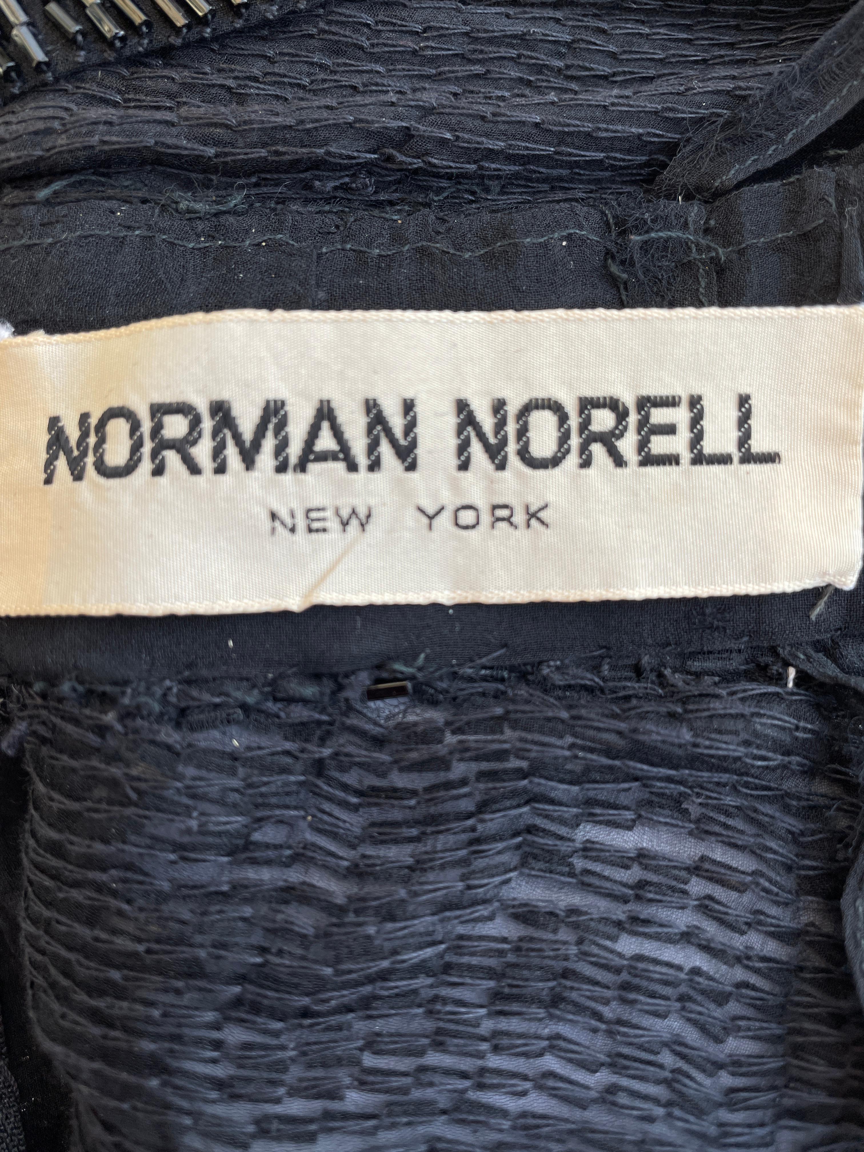 Norman Norell 1970 Sheer Black Batwing Bugle Bead Mermaid Gown with Keyhole Back For Sale 2
