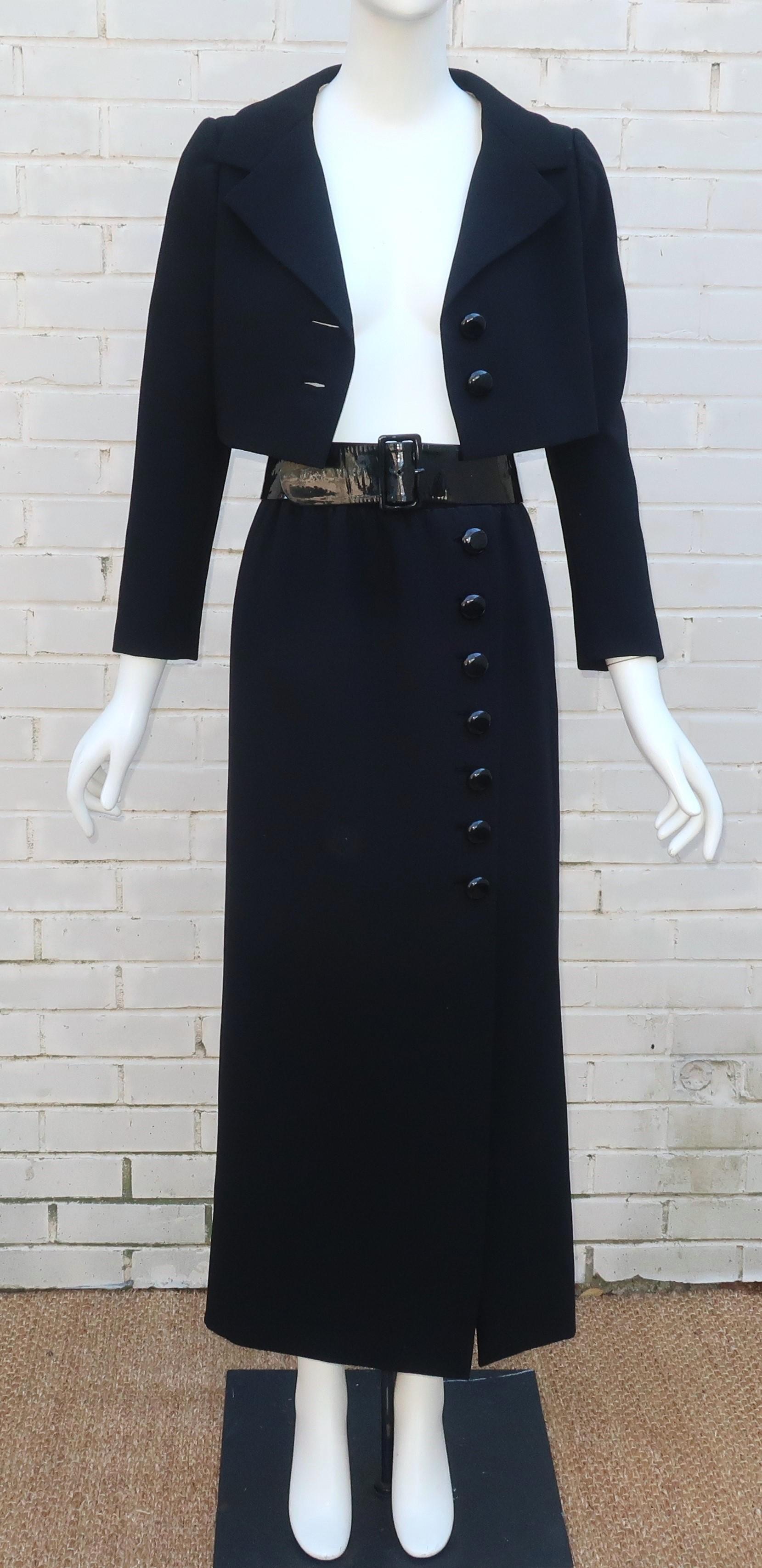 Norman Norell, costume de soirée avec jupe longue ceinturée et veste courte, 1968 en vente 1