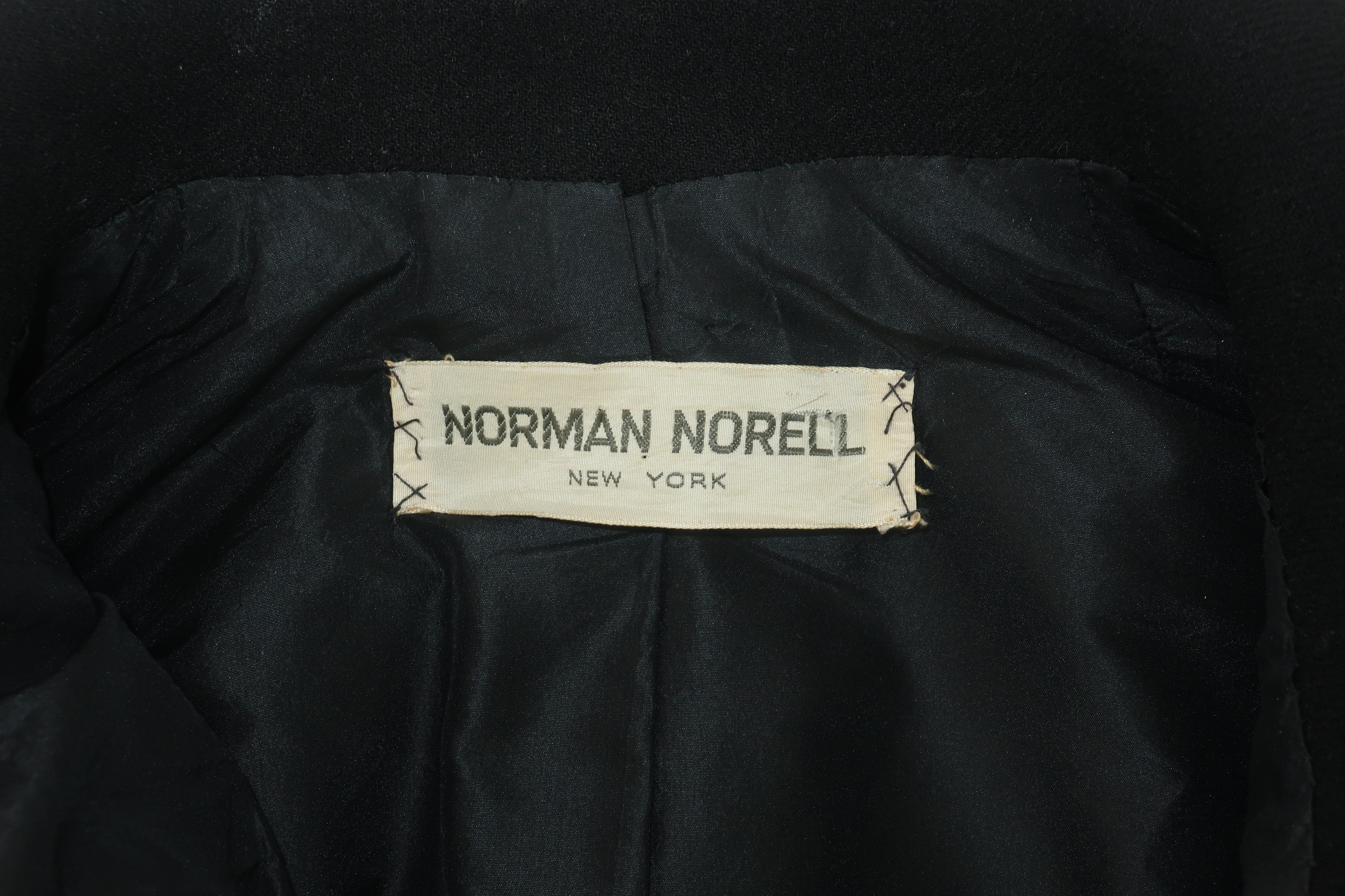 NORMAN NORELL Black Wool Double Breasted Coat With Waist Detail, Late 1960's For Sale 8