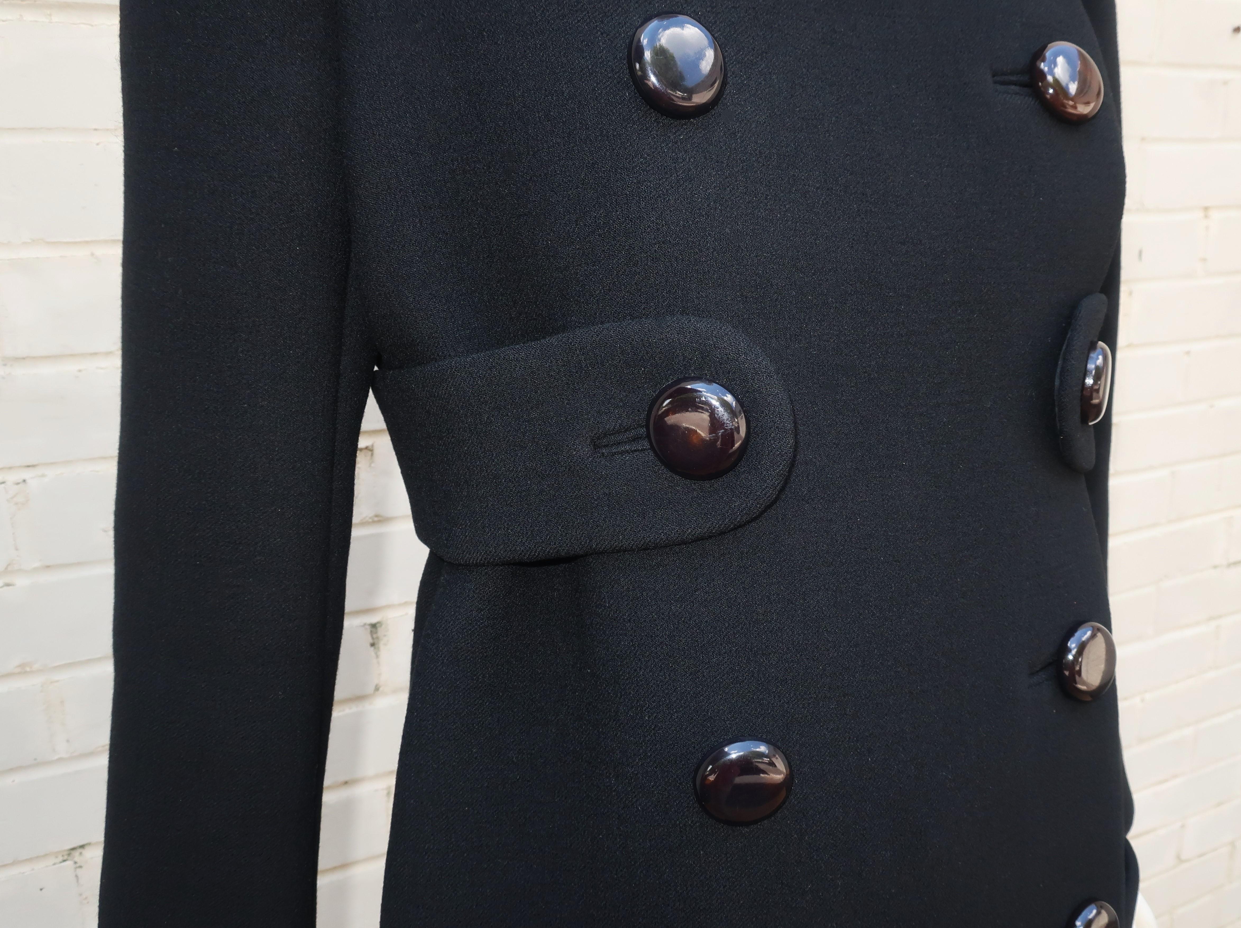 NORMAN NORELL Black Wool Double Breasted Coat With Waist Detail, Late 1960's For Sale 1