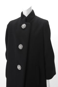 Norman Norell Couture Black Wool Coat with Rhinestone Encrusted Buttons, c.1960s