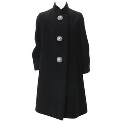 Norman Norell Couture Black Wool Coat with Rhinestone Encrusted Buttons, c.1960s