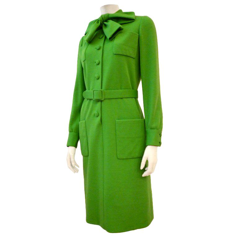 Norman Norell for Bonwit Teller  60s Apple Green Knit Day Dress