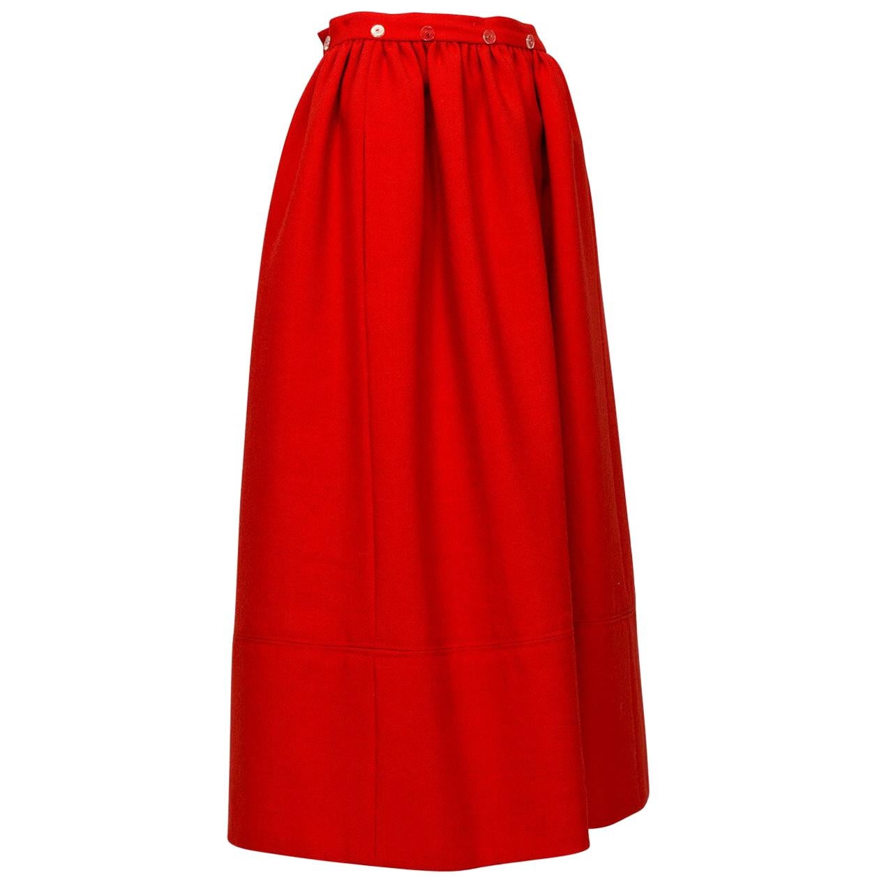 Norman Norell Jupe de hostess froncée rouge épaisse, petite taille, années 1960 en vente