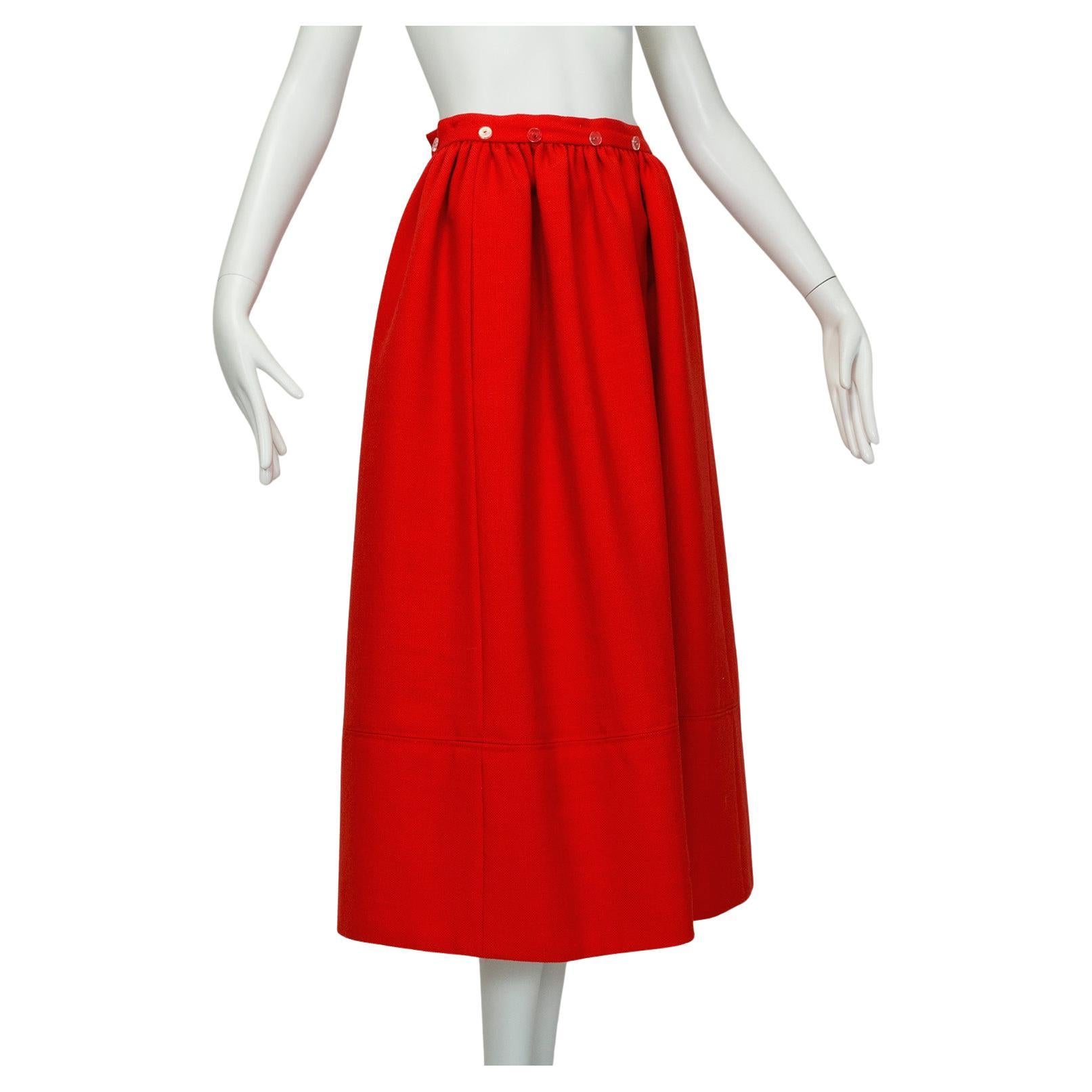 Norman Norell Heavyweight Red Gathered Hostess Skirt - Small, 1960s For Sale
