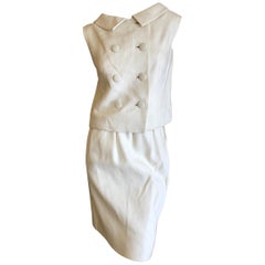 Norman Norell Ivory Linen 1960's Sleeveless Double Breasted Skirt Suit 