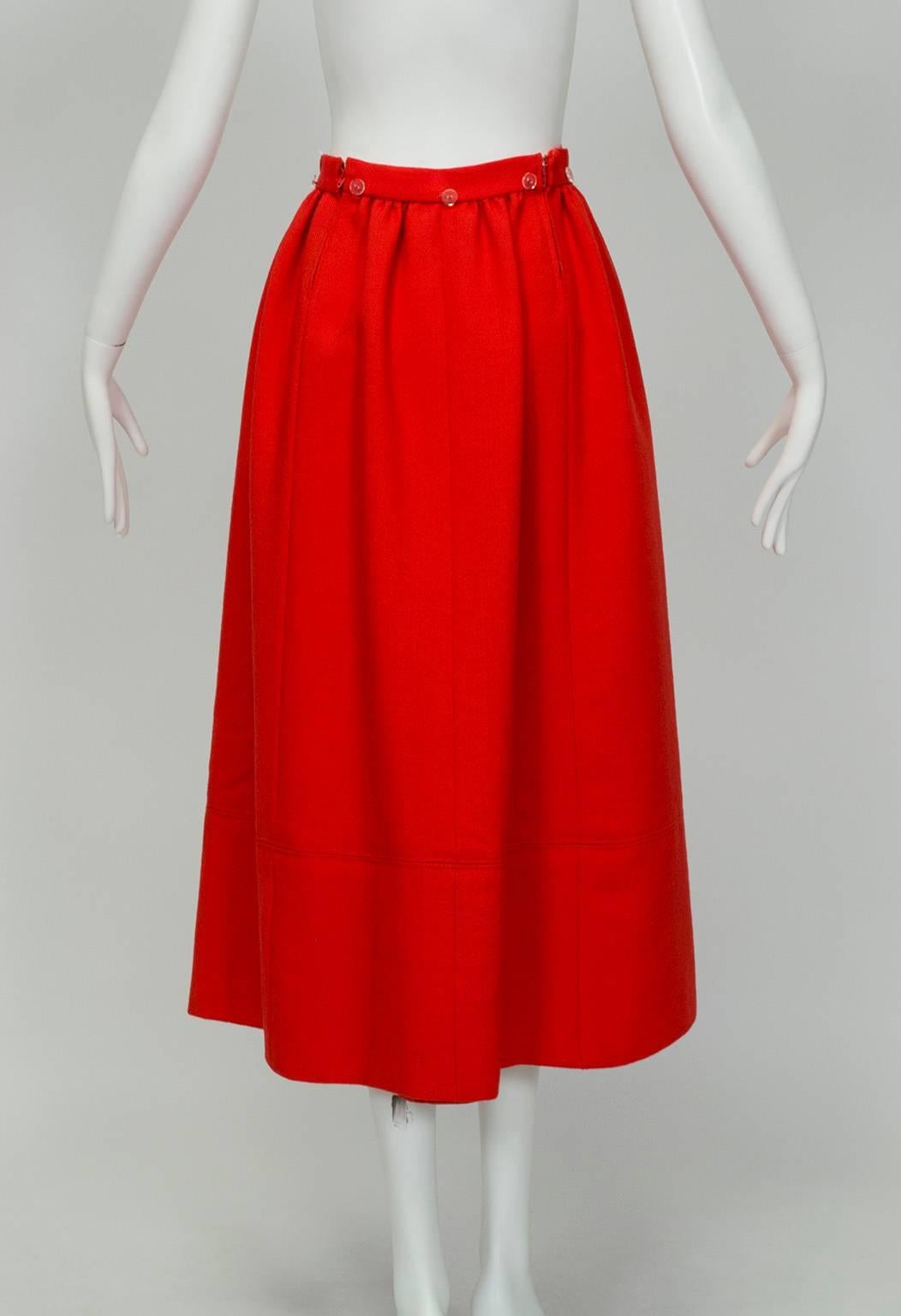 Women's Norman Norell Heavyweight Red Gathered Hostess Skirt - Small, 1960s For Sale