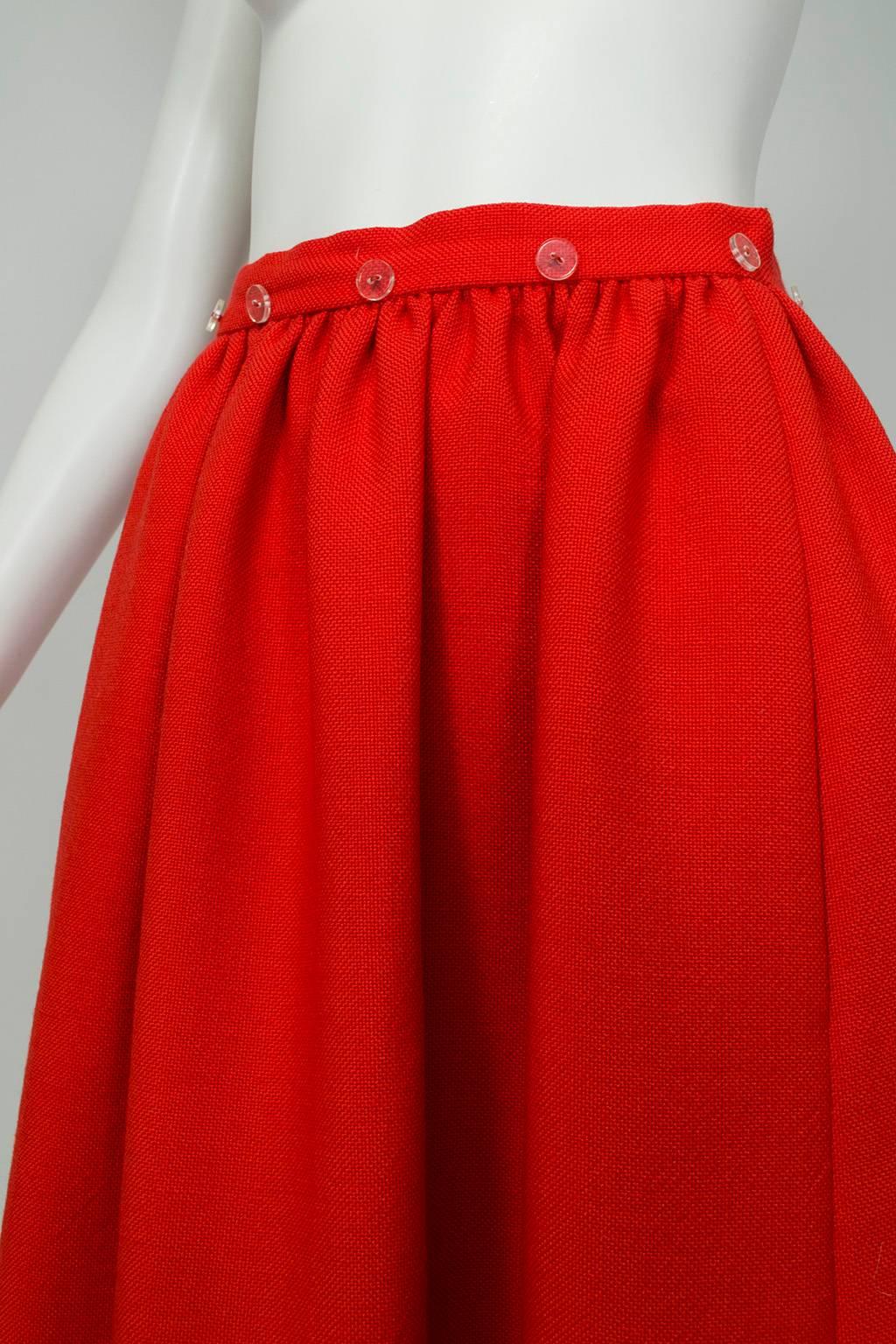 Norman Norell Jupe de hostess froncée rouge épaisse, petite taille, années 1960 Pour femmes en vente