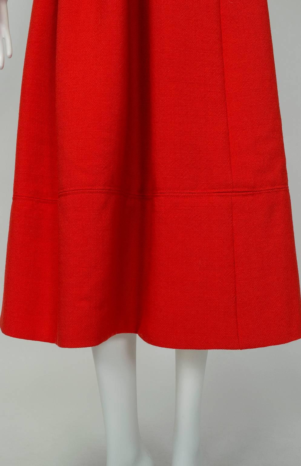 Norman Norell Jupe de hostess froncée rouge épaisse, petite taille, années 1960 en vente 3
