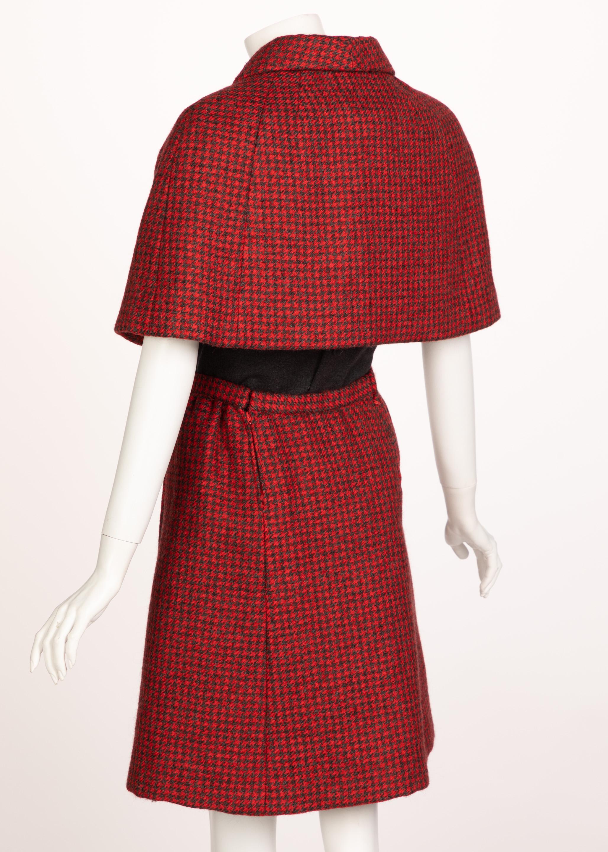 Red Norman Norell wool Dress Cape Ensemble, 1960s