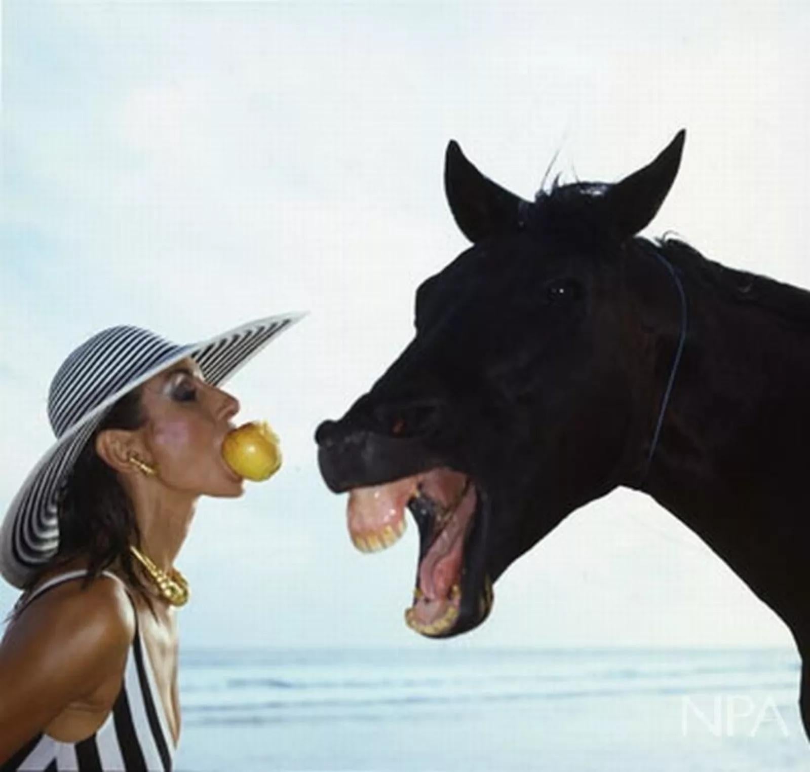 Nati Abascal, die Herzogin von Feria, fotografiert mit ihrem schwarzen Hengst "Idle Ruler" in Barbados für die Zeitschrift Townes & Country, 1982.

Herzogin von Feria, 1982
C Druck
Nachlassstempel und nummerierte Auflage von 21 Exemplaren auf der