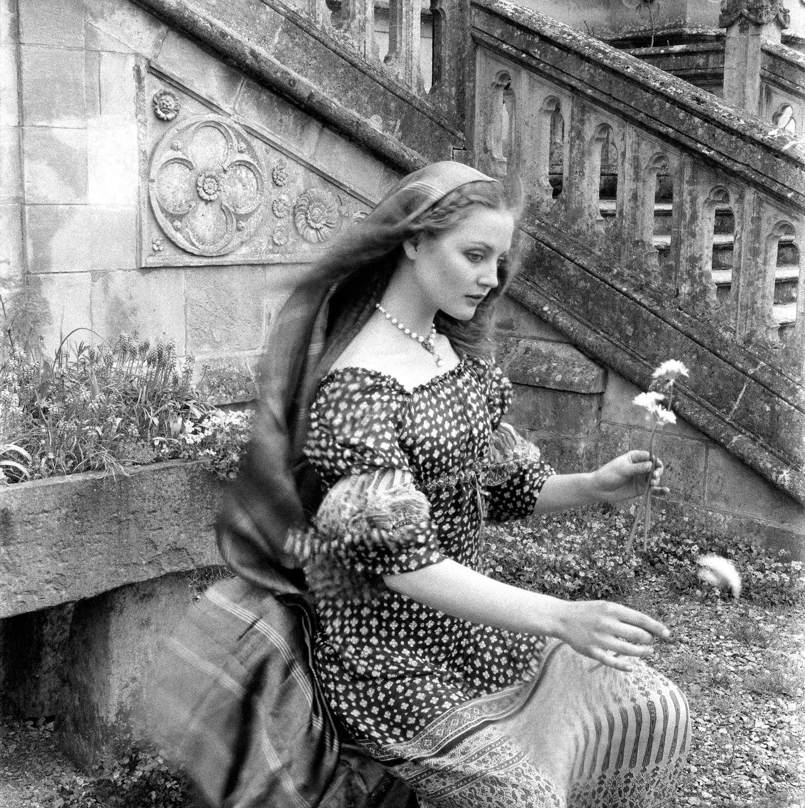 Ingrid Boulting wearing a dress from Suliman at Bond Street Fashion Market. Photographed at Lacock Abbey, former home of the nineteenth-century photographic pioneer William Henry Fox Talbot. British Vogue magazine, July 1970

Ingrid Boulting at