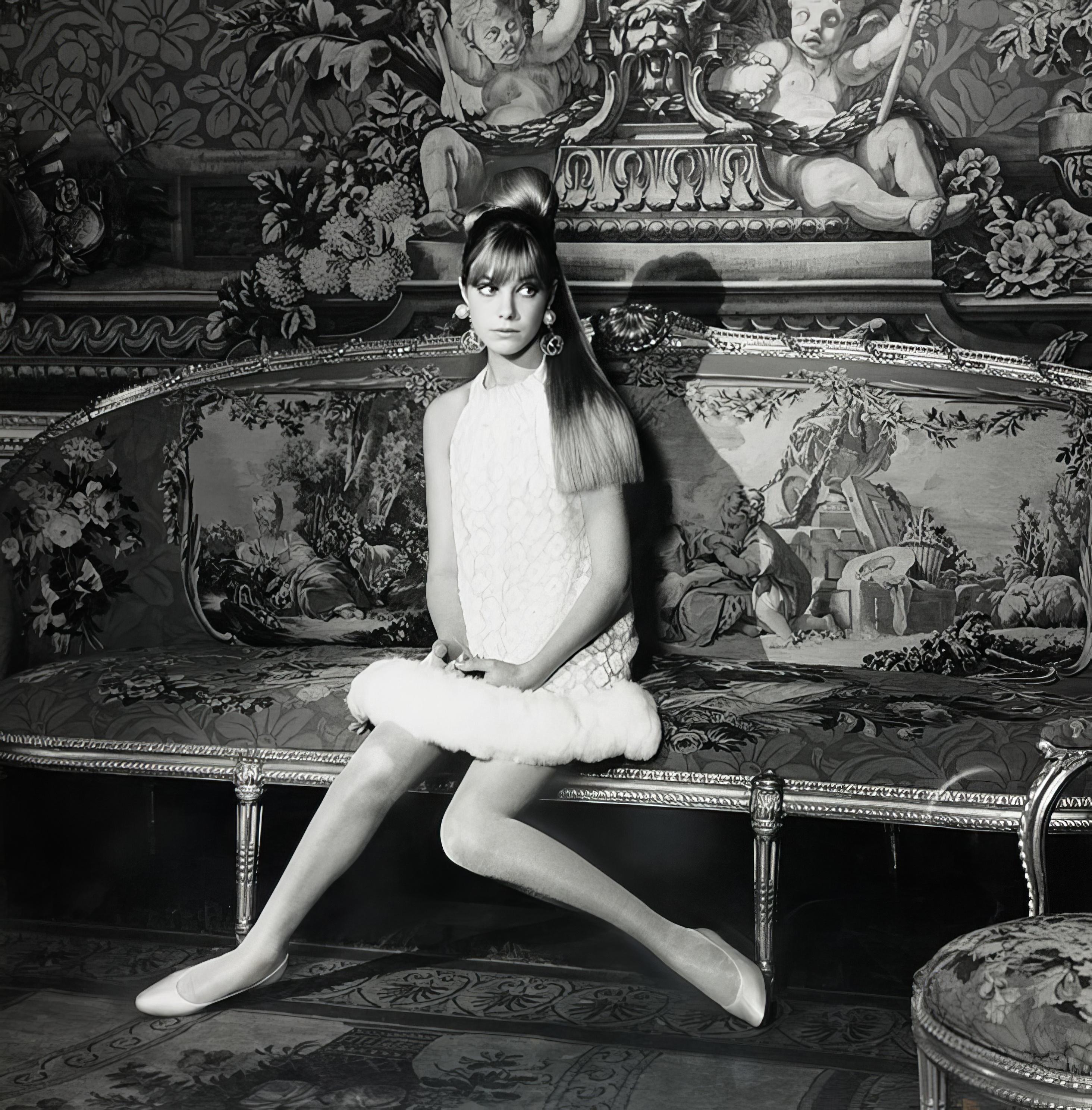 Norman Parkinson
Jane Birkin
1969 (printed later)
Estate stamped and numbered edition of 21

English-French actress, singer, songwriter, and model Jane Birkin photographed wearing a white chiffon dinner dress by John Bates. American Vogue, 1 August