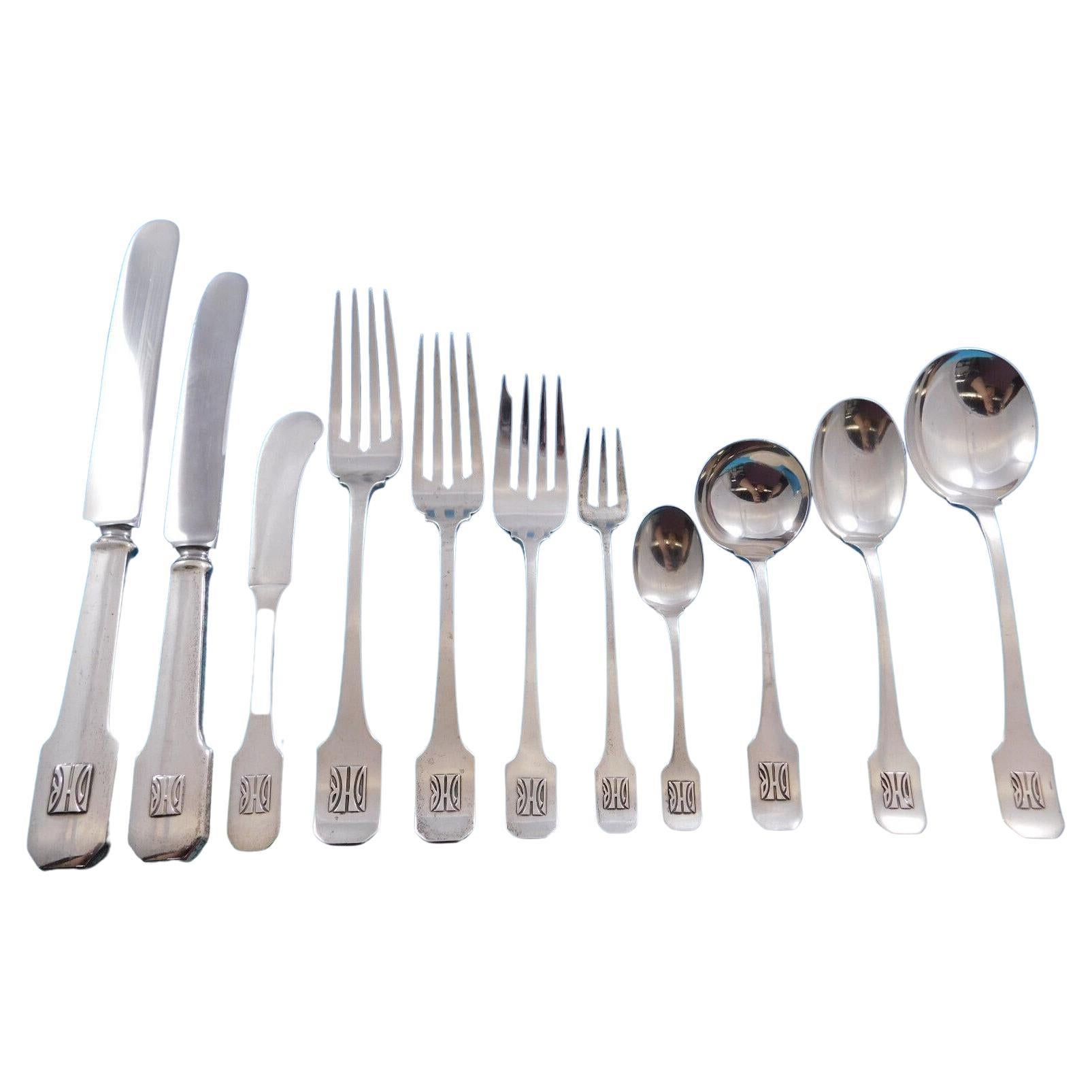 Norman Plain by Shreve Sterling Silver Flatware Set Service 267 Pieces Dinner For Sale