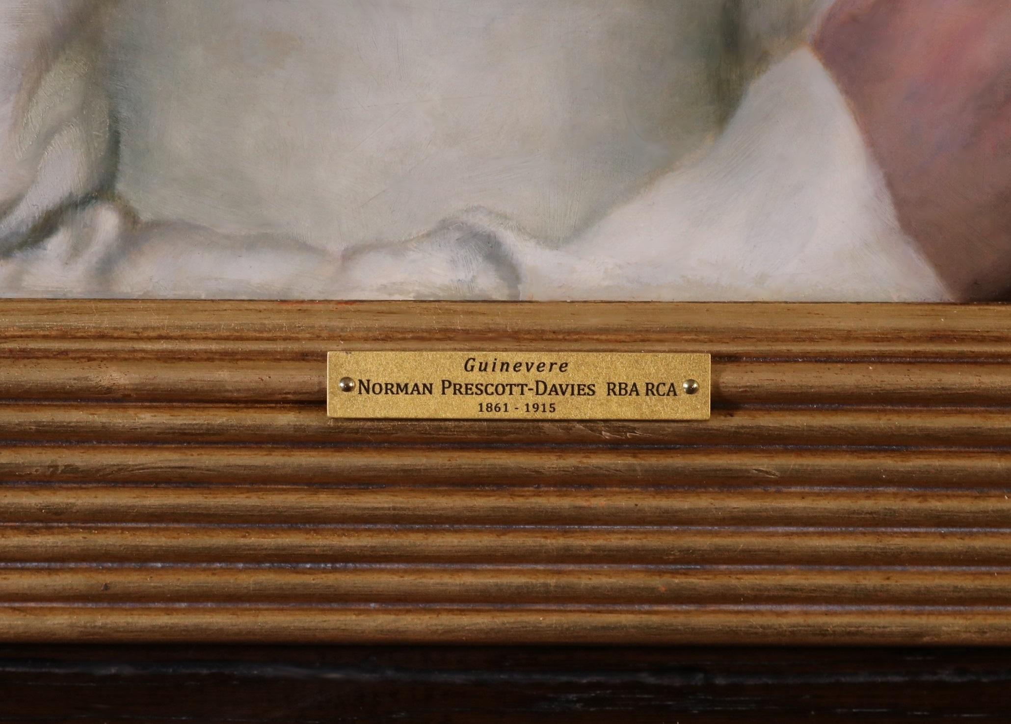 Peinture à l'huile préraphaélite du 19e siècle représentant Guenièvre, le roi Arthur à Camelot en vente 5