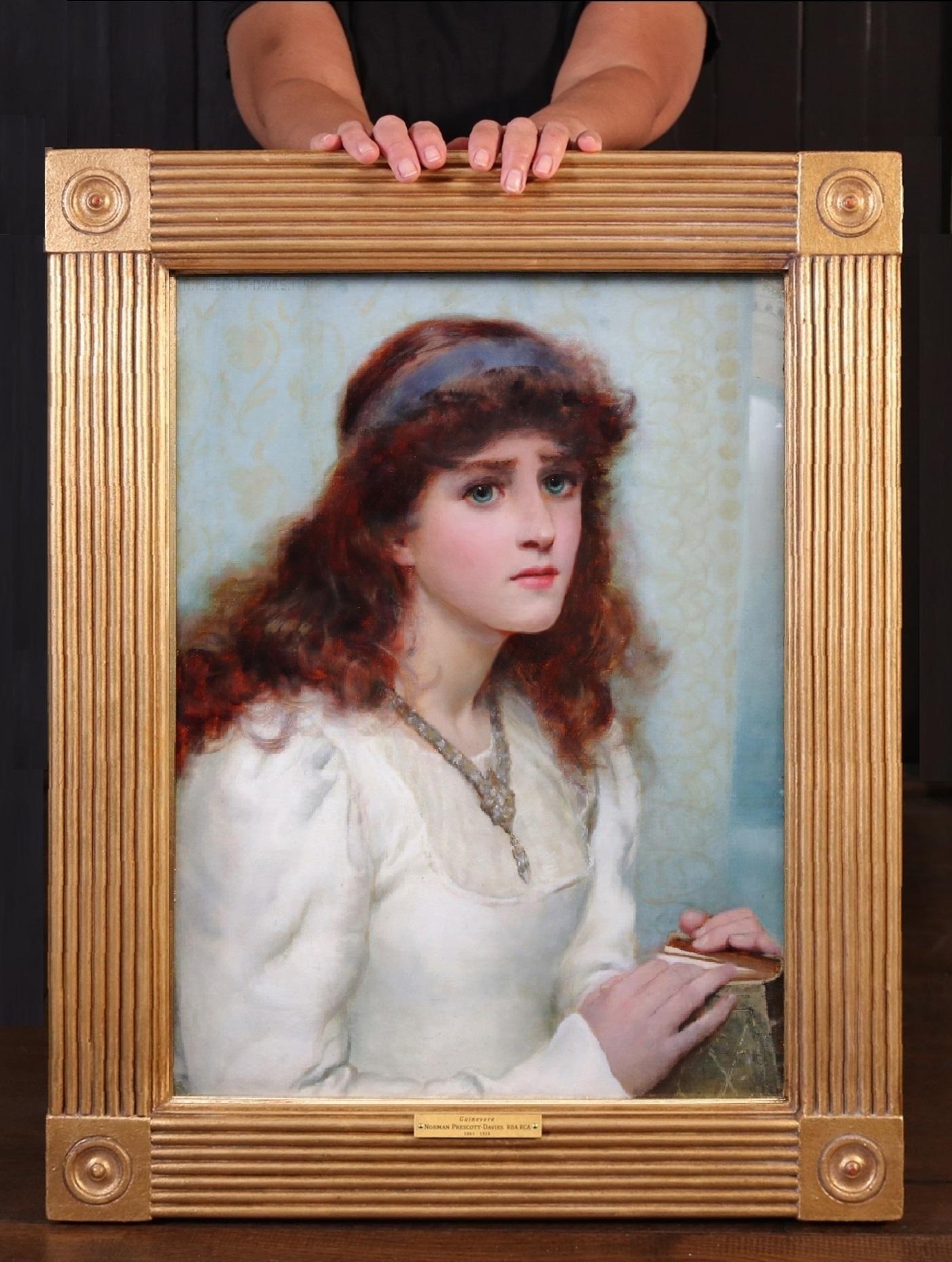 Norman Prescott-Davies RBA RCA Portrait Painting - Guinevere - 19th Century Pre-Raphaelite Portrait Oil Painting King Arthur Queen