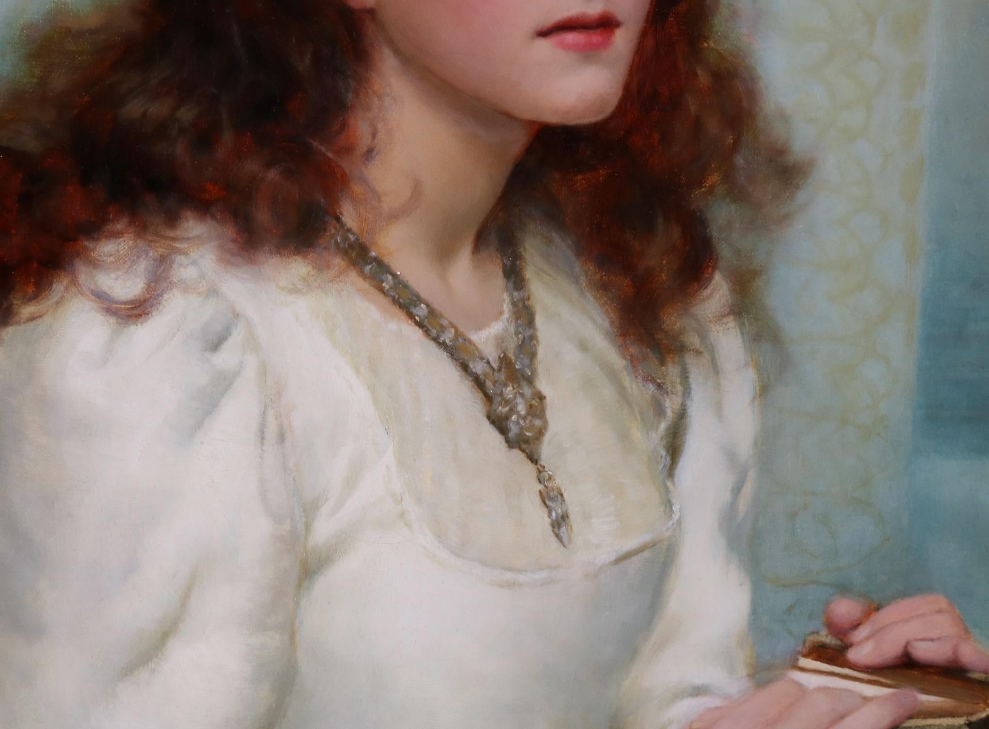 Guinevere - 19e siècle Portrait préraphaélite Peinture à l'huile Roi Arthur Reine 1