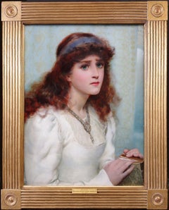 Guinevere - 19th Century Pre-Raphaelite Portrait Oil Painting King Arthur Queen