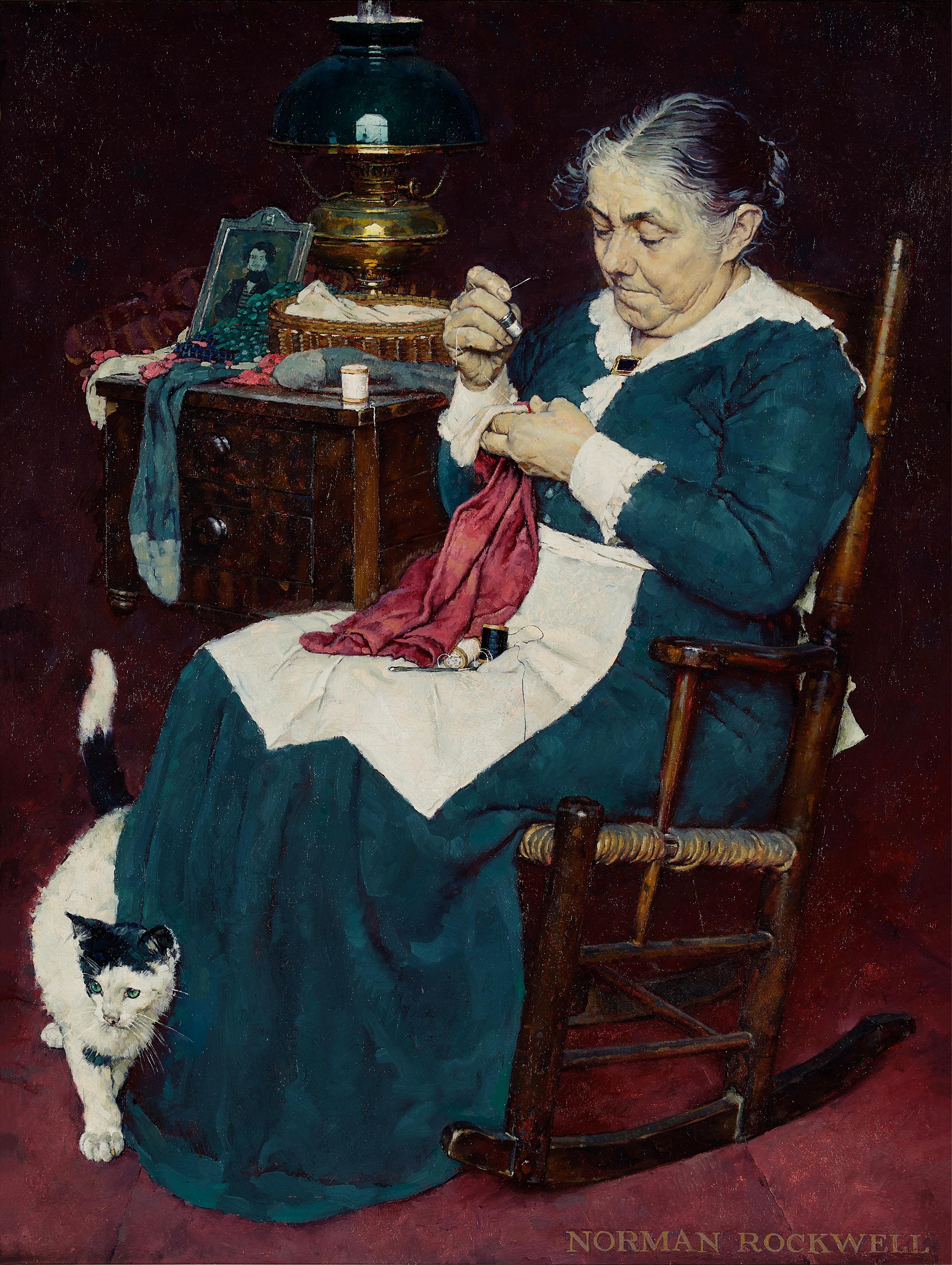 Figurative Painting de Norman Rockwell - Nunca es demasiado tarde para reparar