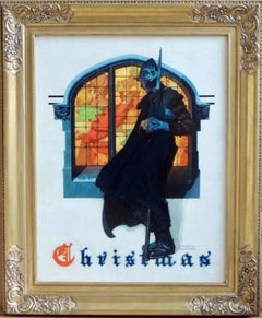 Chevalier regardant dans un vitrail, couverture de Noël pour la poste