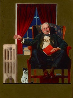 Vintage Man Seated by Radiator by Norman Rockwell