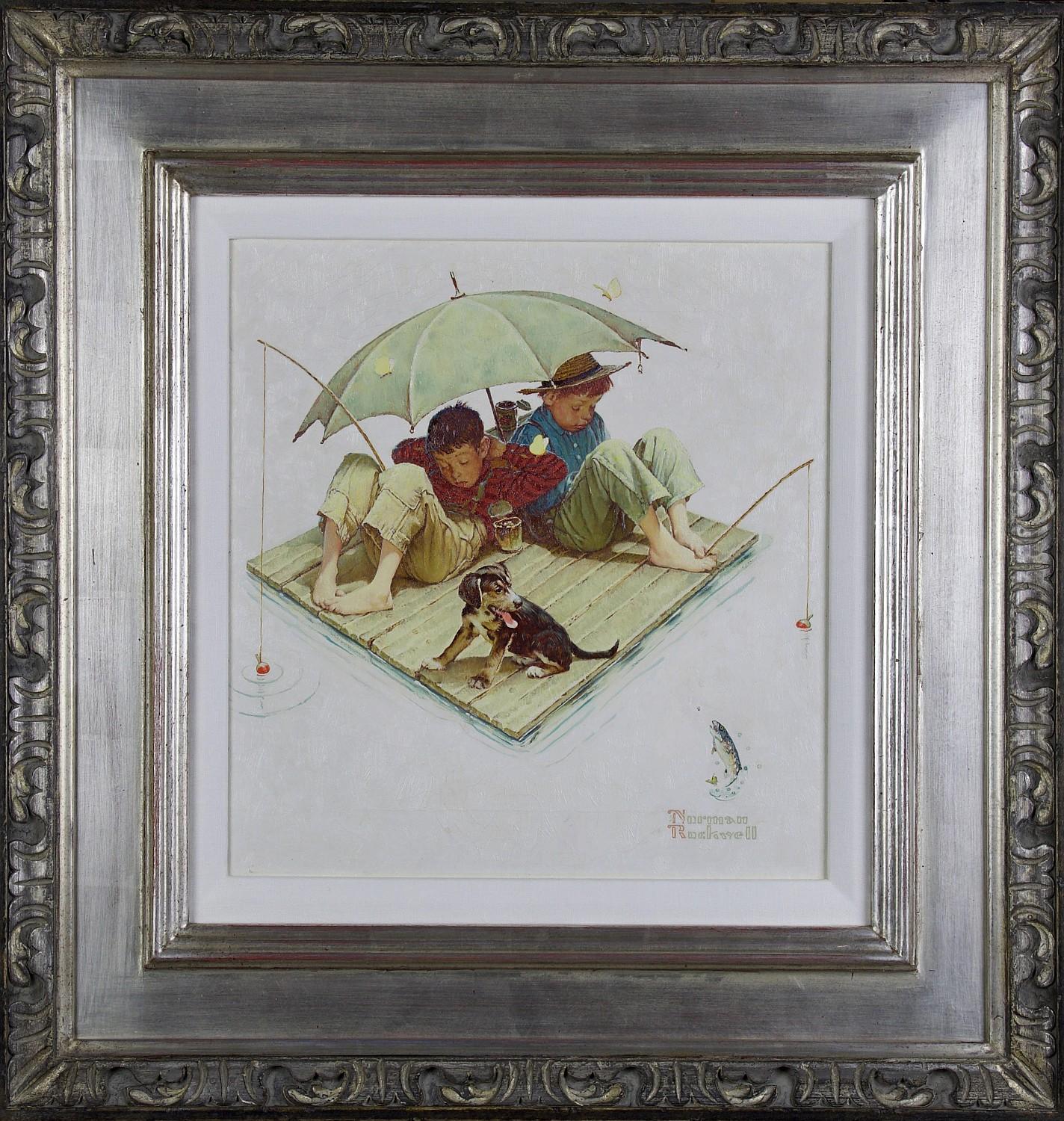 Moi et mon ami : Radeau de pêche, Calendrier Four Seasons Illustration - Painting de Norman Rockwell