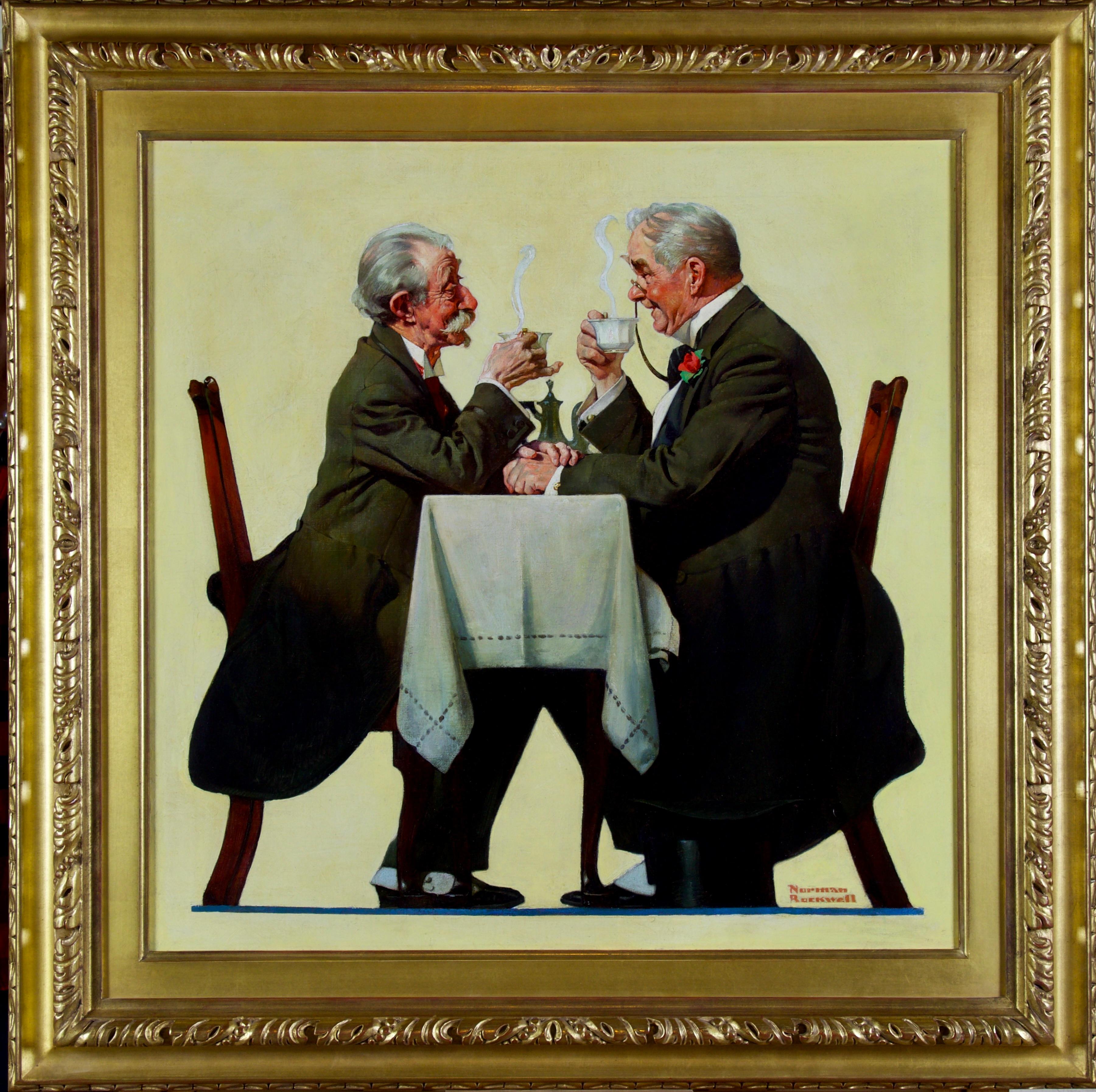 Figurative Painting Norman Rockwell - Hommes buvant du café