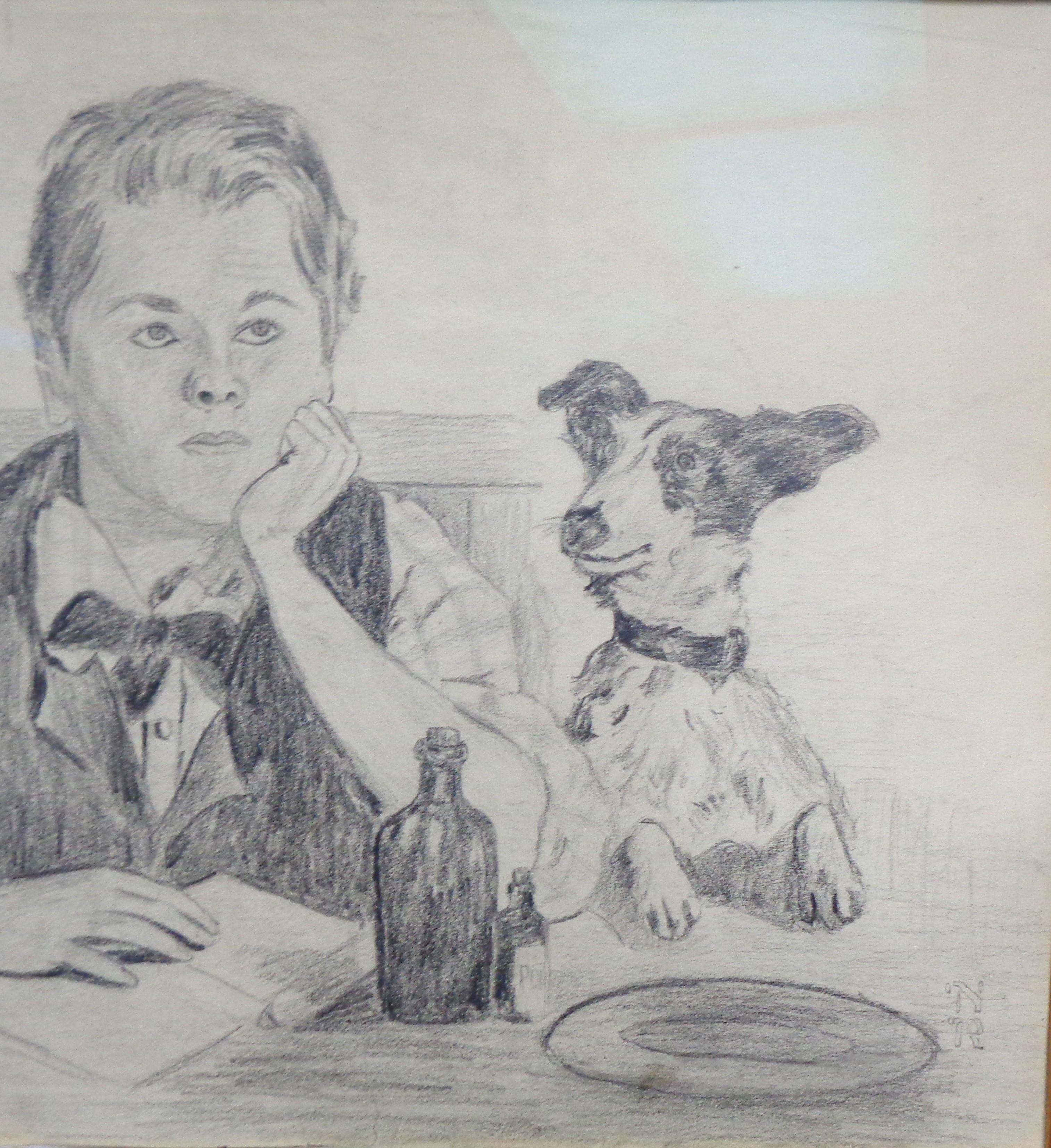 Norman Rockwell 1894-1978 Pencil Drawing Boy and Dog Signed NR Authenticated For Sale 2