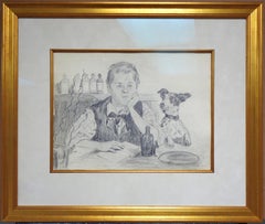 Norman Rockwell 1894-1978 Pencil Drawing Boy and Dog Signed NR Authenticated