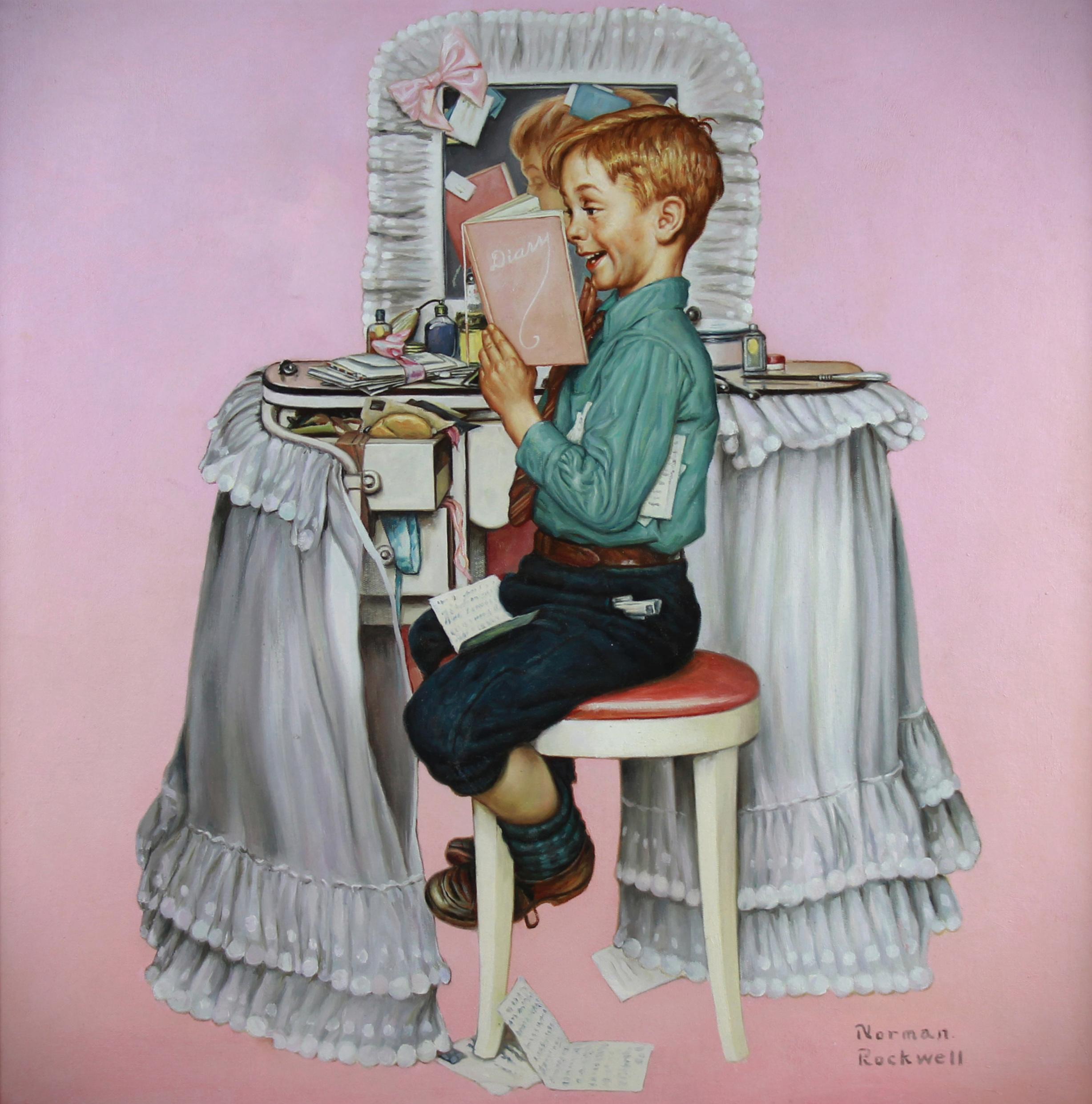 Secretos, óleo sobre lienzo After Norman Rockwell en venta 1