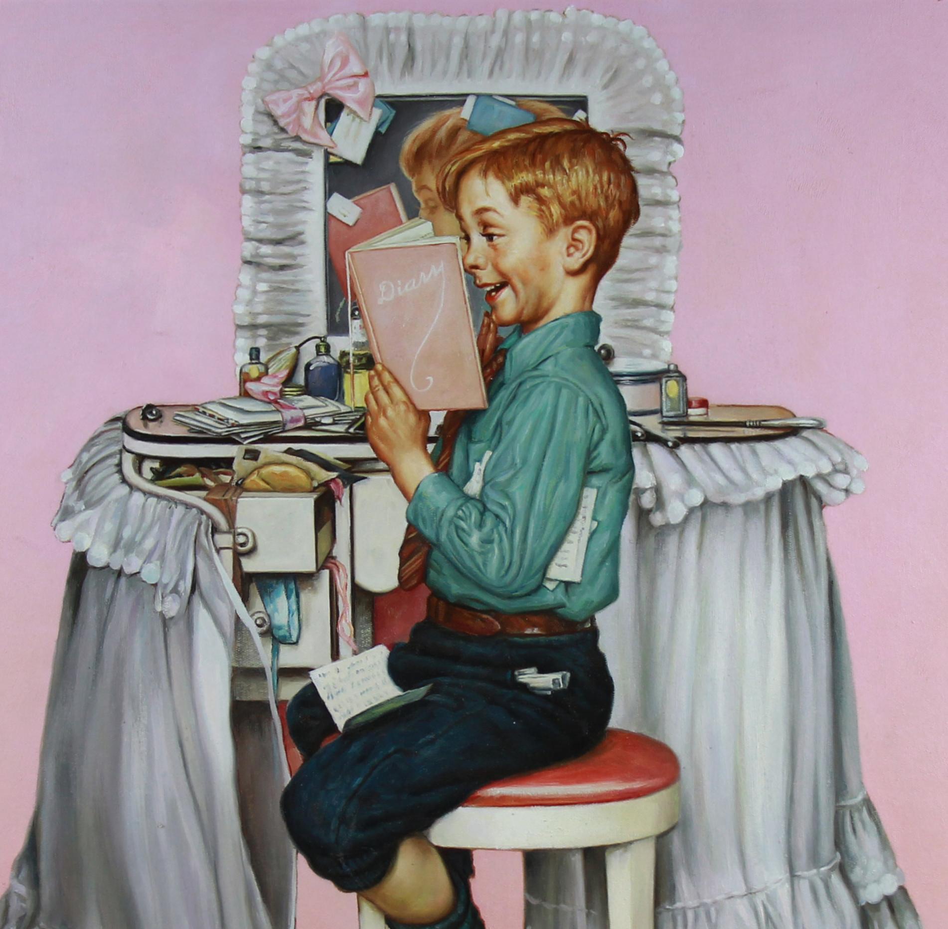 Secretos, óleo sobre lienzo After Norman Rockwell en venta 2