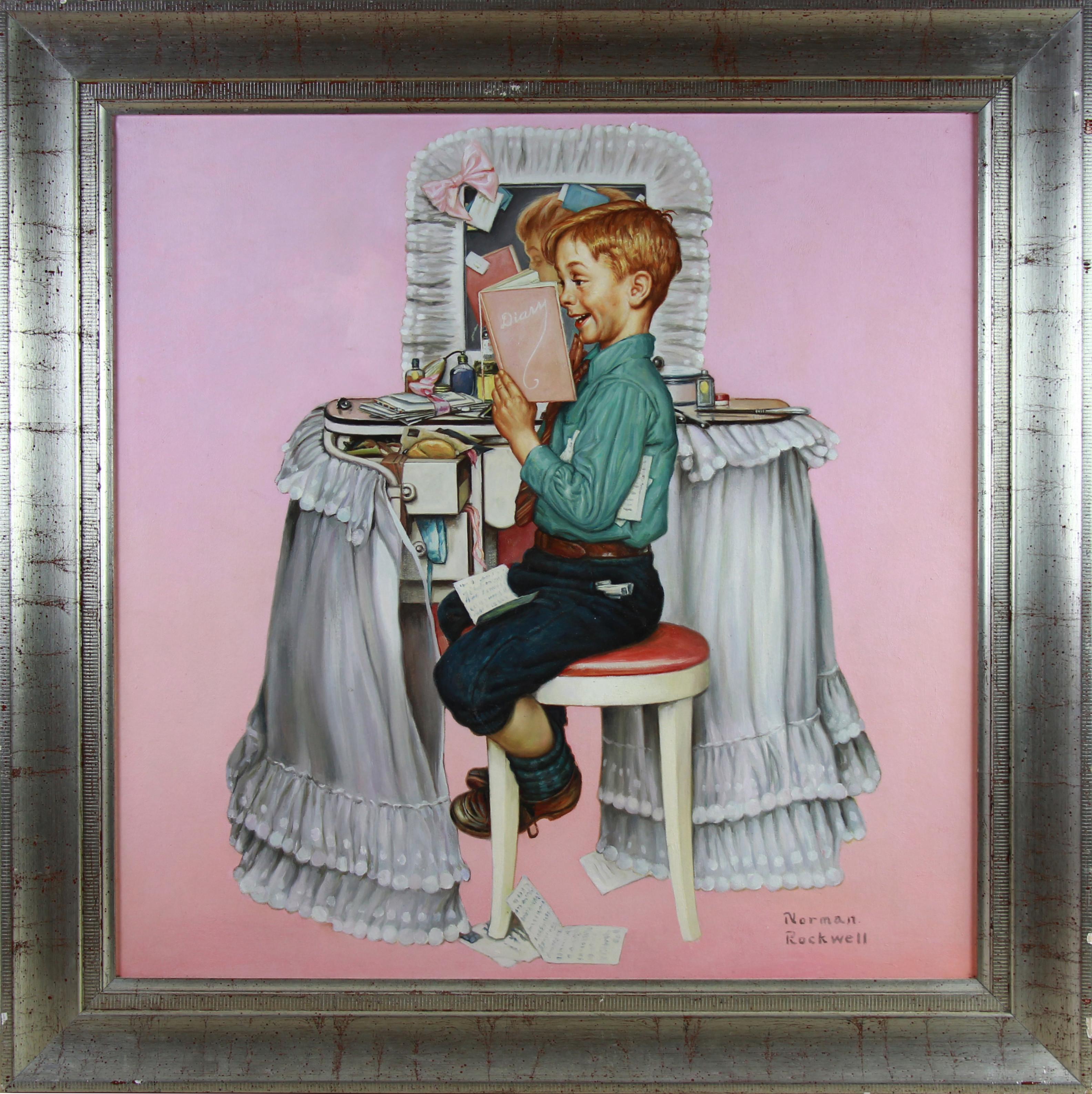 Segreti, dipinto a olio su tela After Norman Rockwell