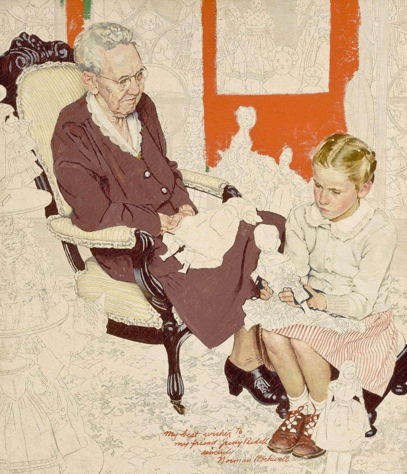 Norman Rockwell Figurative Painting - Study for 'Grandma's Doll Collection'
