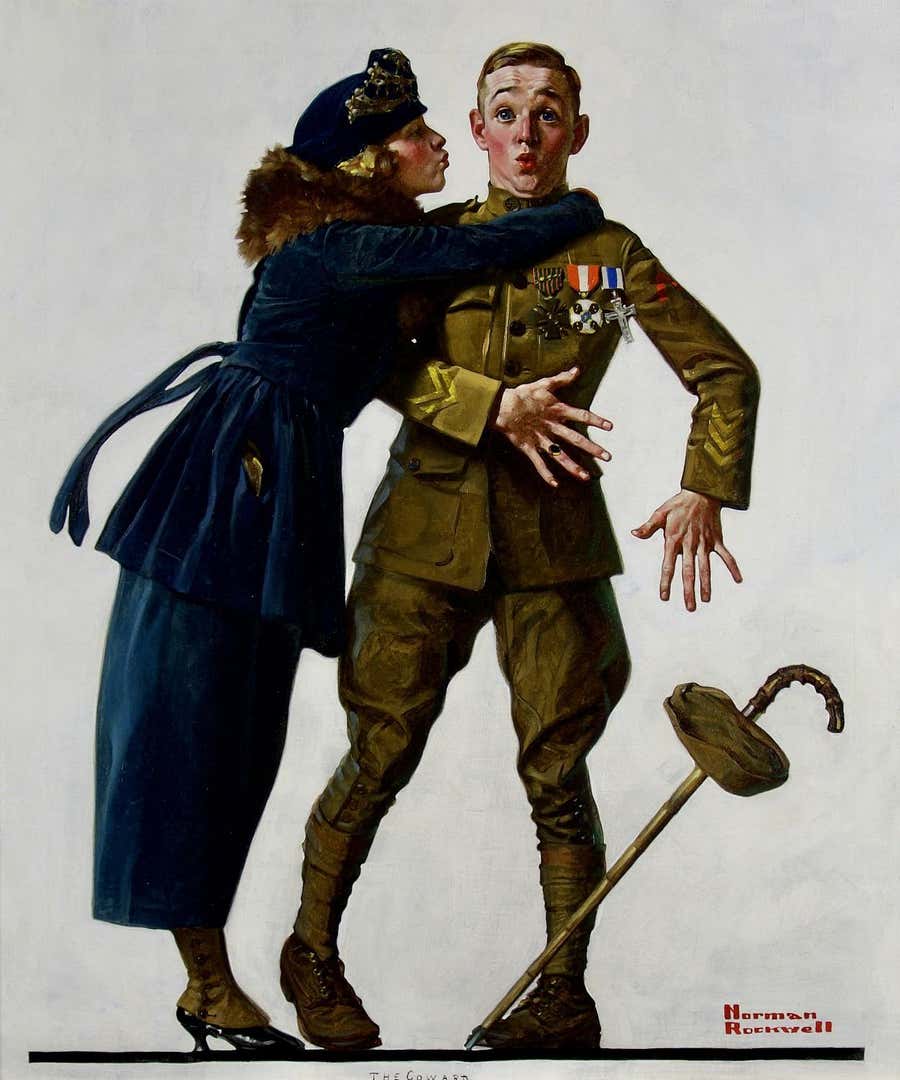 "The Coward" Original cover for Life magazine, Woman Kissing World War I Soldier
