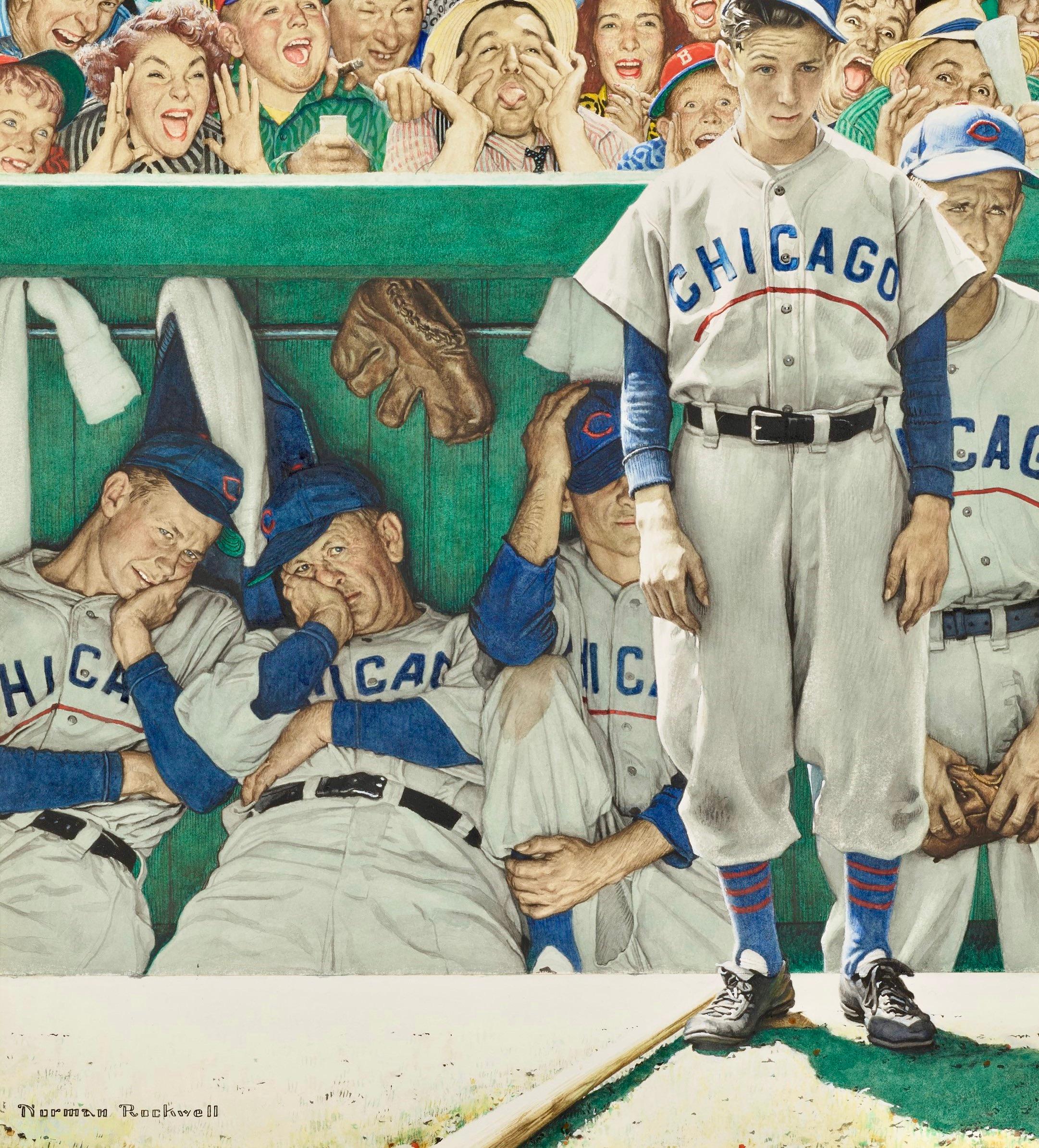 Norman Rockwell Figurative Painting – The Dugout, Post-Cut-Deckel