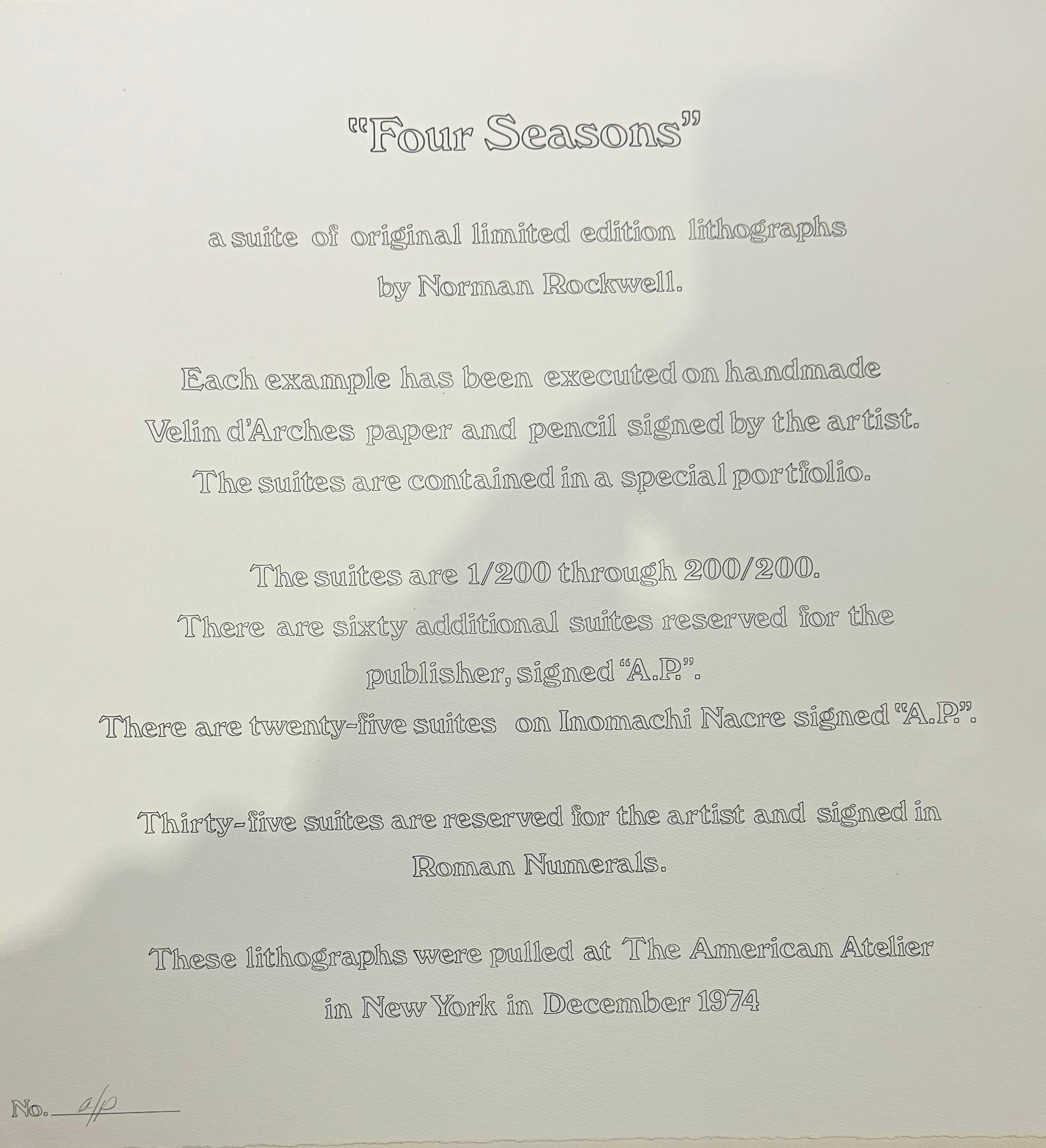 1979 Original Hand PENCIL SiGNED SUITE Four Seasons W/ Four Original Lithographs - Brown Figurative Print by Norman Rockwell